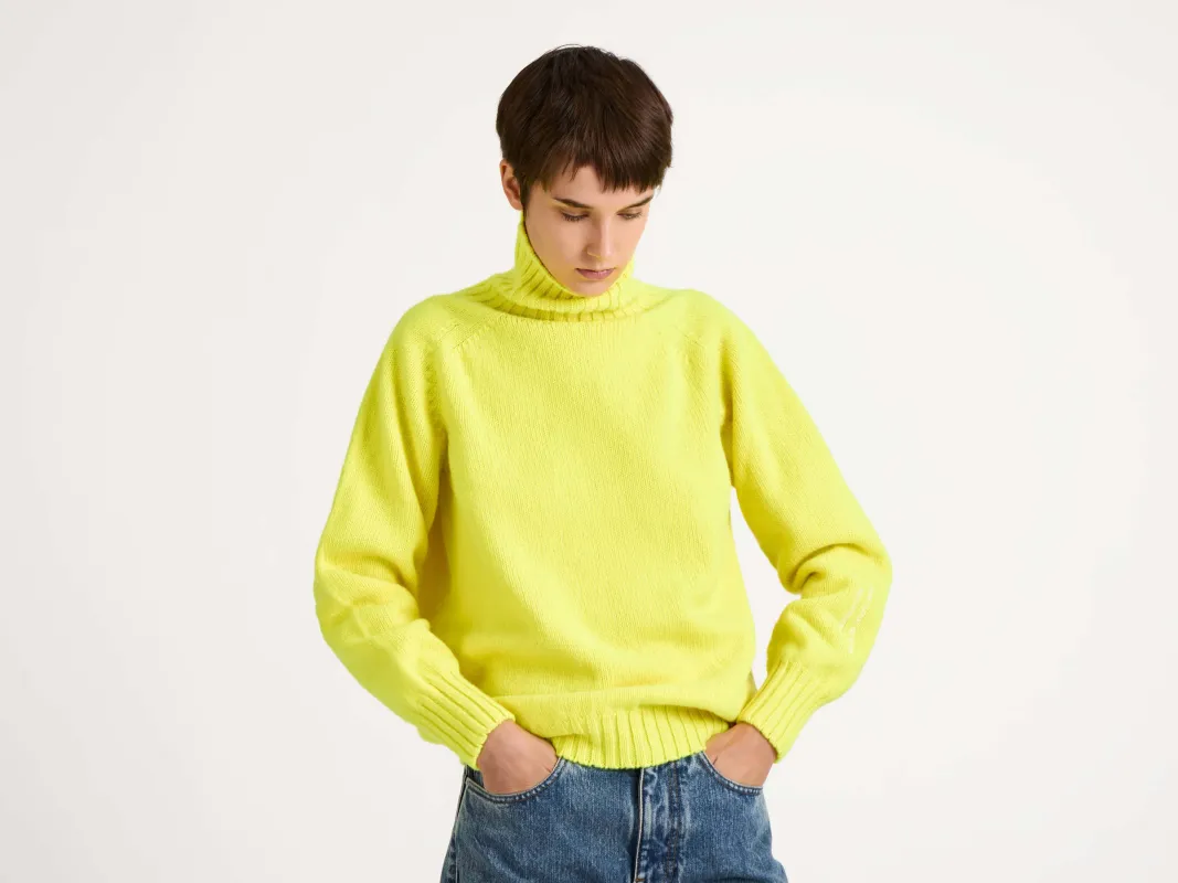 WOMENS TURTLENECK JUMPER IN NEON YELLOW sold by J.W. Anderson