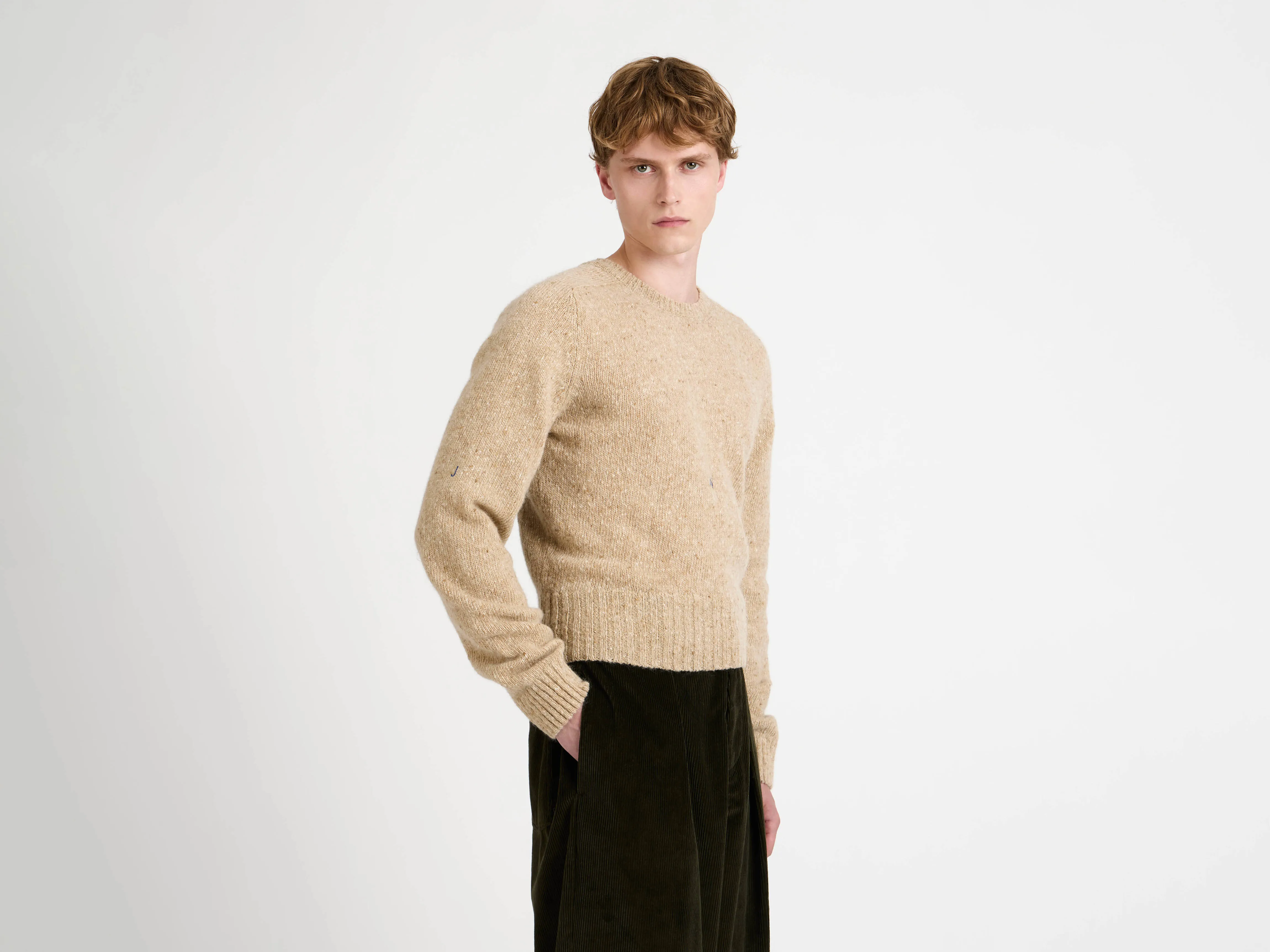 MENS SLEEVE EMBROIDERED CREW NECK JUMPER OATMEAL MELANGE sold by J.W. Anderson product image thumbnail 4