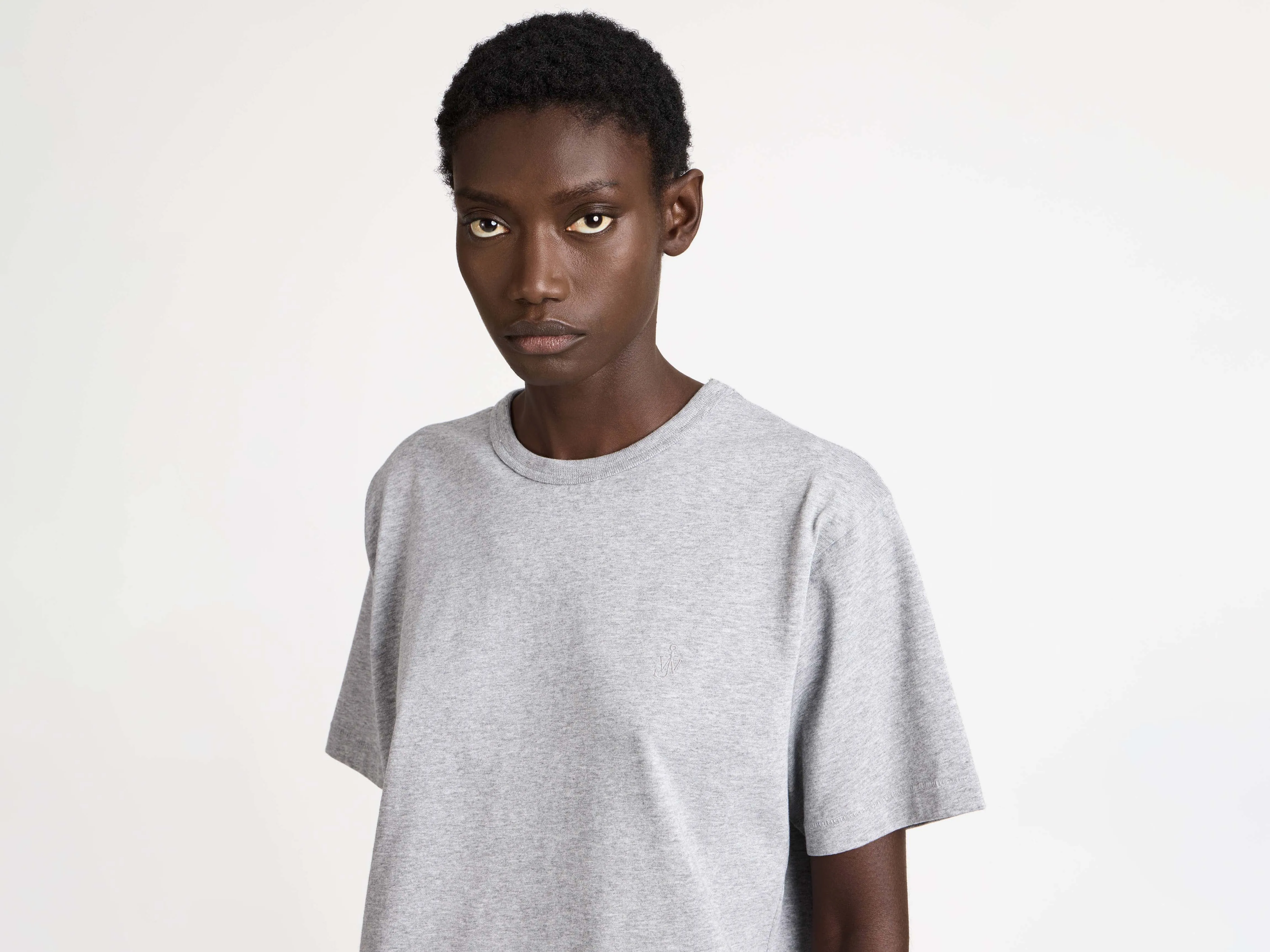 WOMENS EMBROIDERED ANCHOR T-SHIRT IN MID GREY MELANGE sold by J.W. Anderson product image thumbnail 3