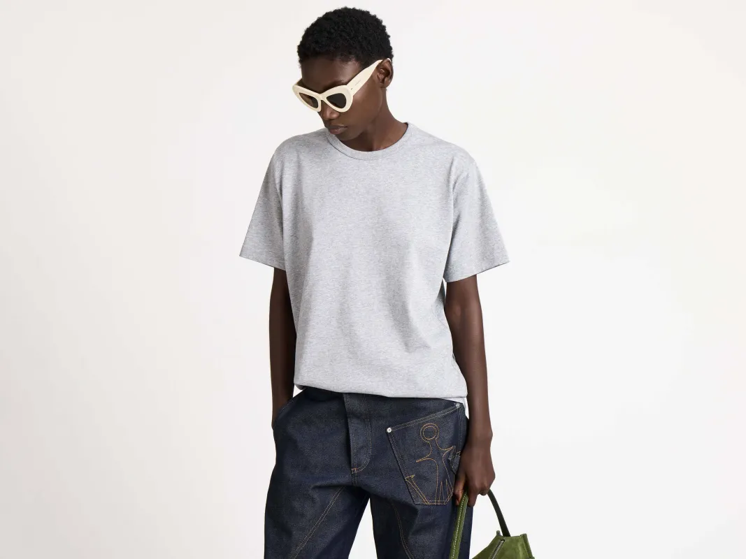 WOMENS EMBROIDERED ANCHOR T-SHIRT IN MID GREY MELANGE sold by J.W. Anderson