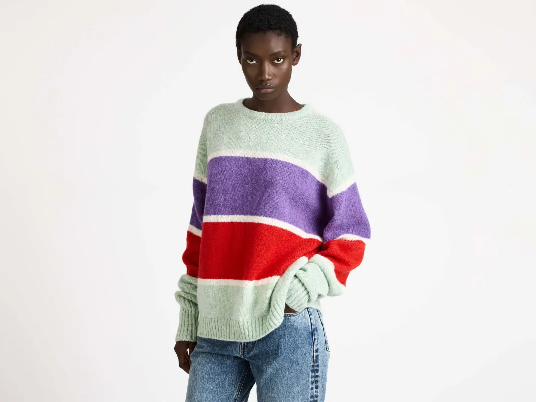 WOMENS CONTRAST STRIPED CREW NECK JUMPER IN MINT sold by J.W. Anderson