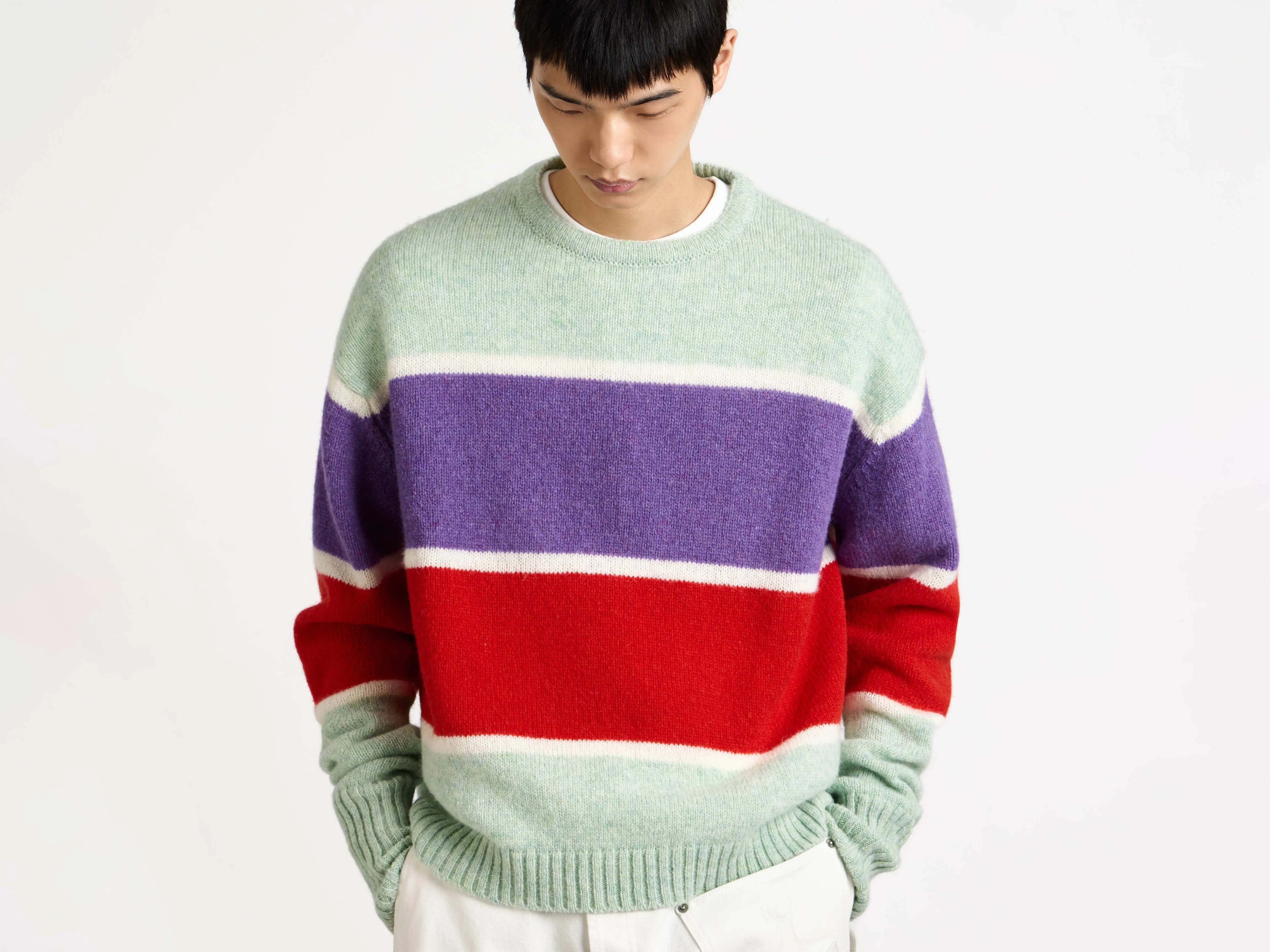MENS CONTRAST STRIPED CREW NECK JUMPER IN MINT sold by J.W. Anderson product image thumbnail 4