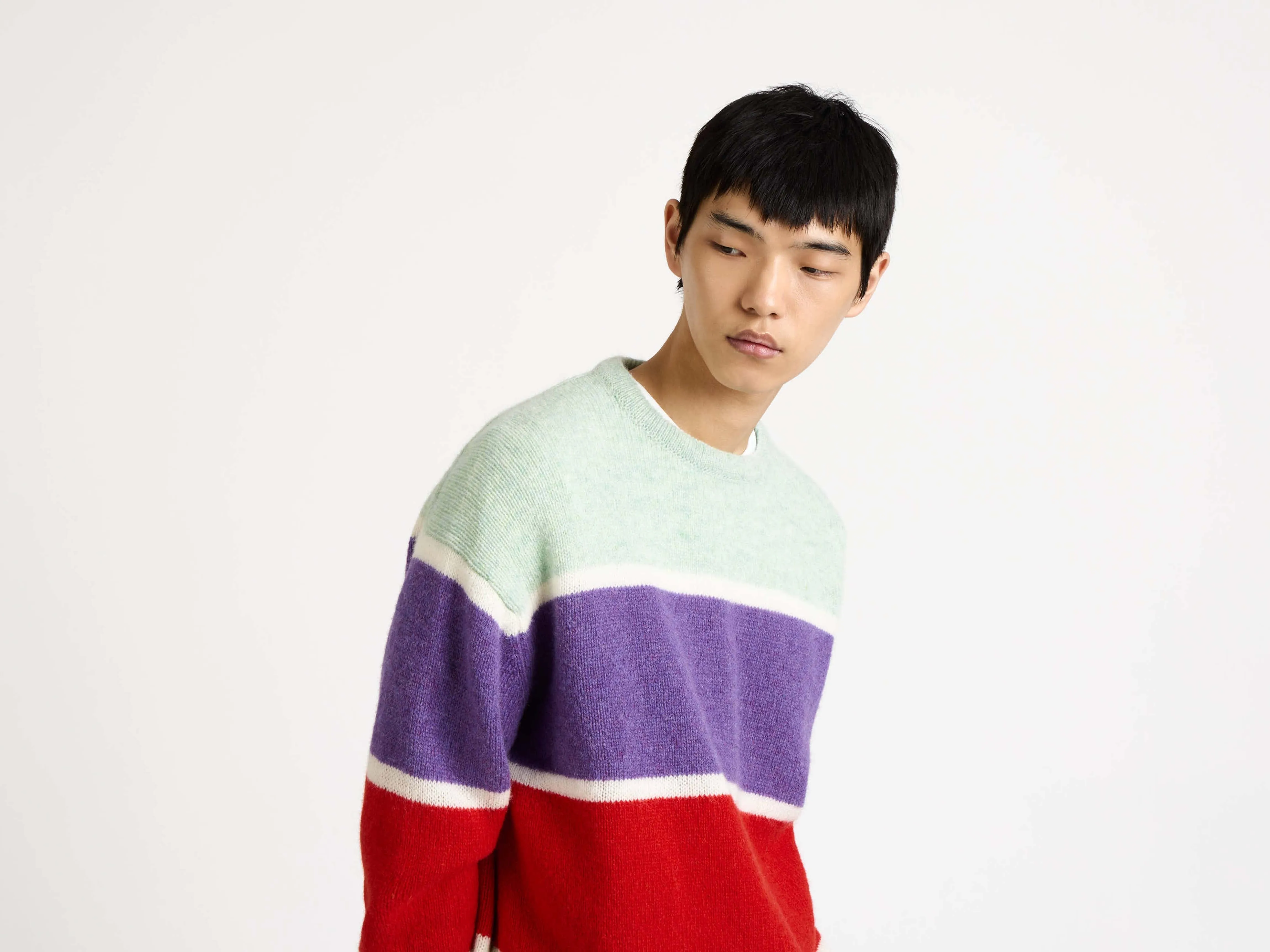 MENS CONTRAST STRIPED CREW NECK JUMPER IN MINT sold by J.W. Anderson