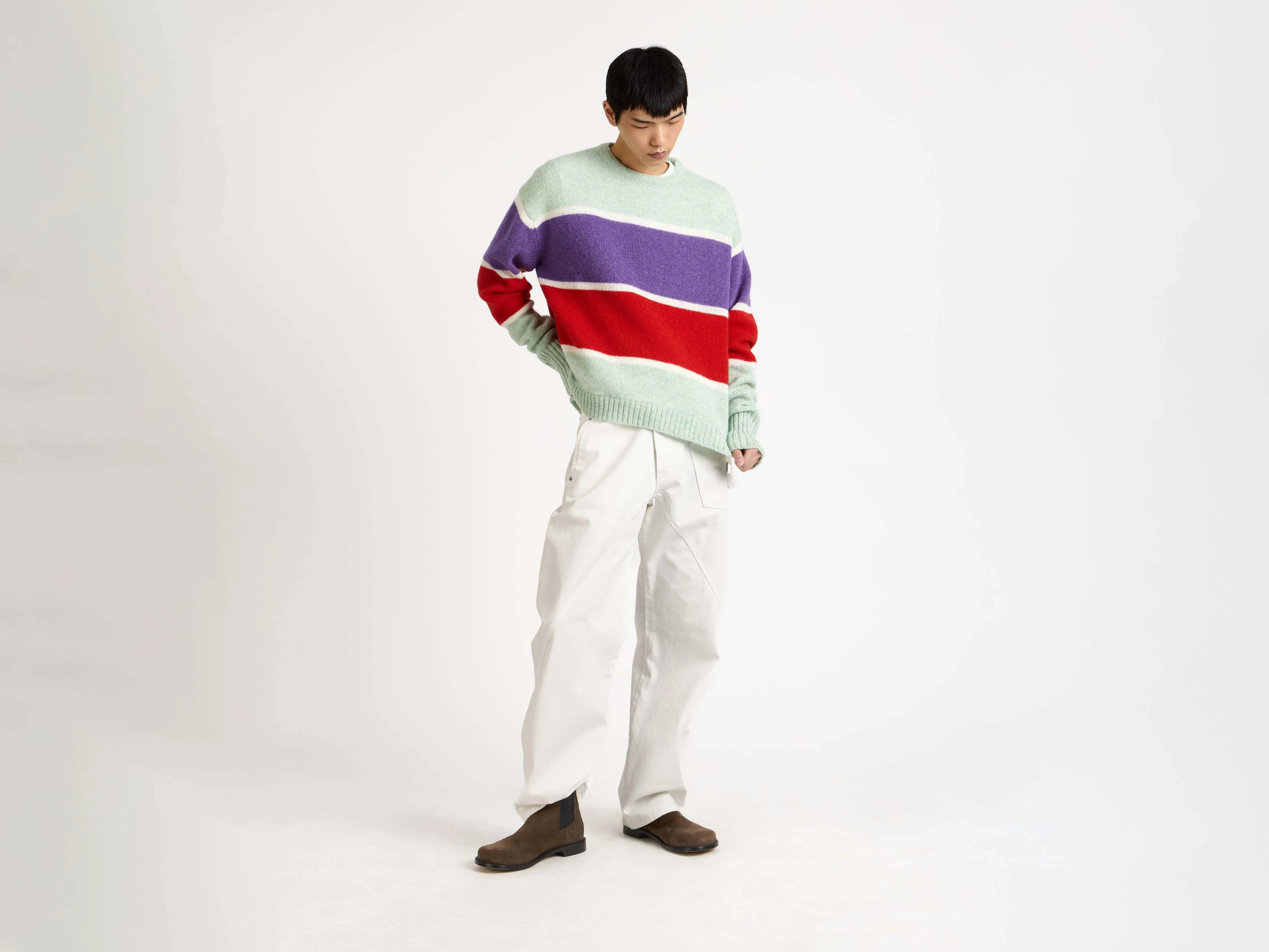 MENS CONTRAST STRIPED CREW NECK JUMPER IN MINT sold by J.W. Anderson product image thumbnail 5