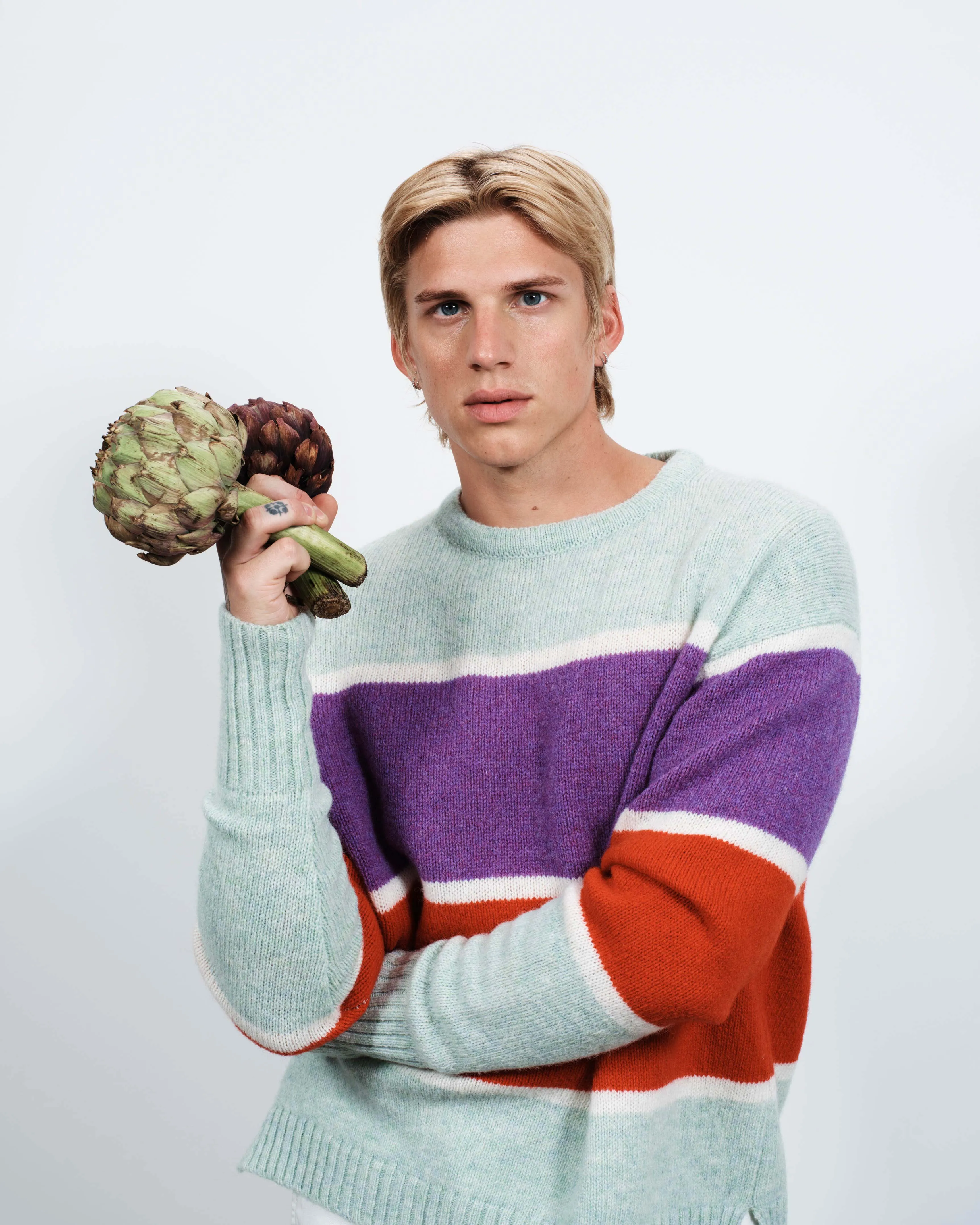 MENS CONTRAST STRIPED CREW NECK JUMPER IN MINT sold by J.W. Anderson product image thumbnail 2