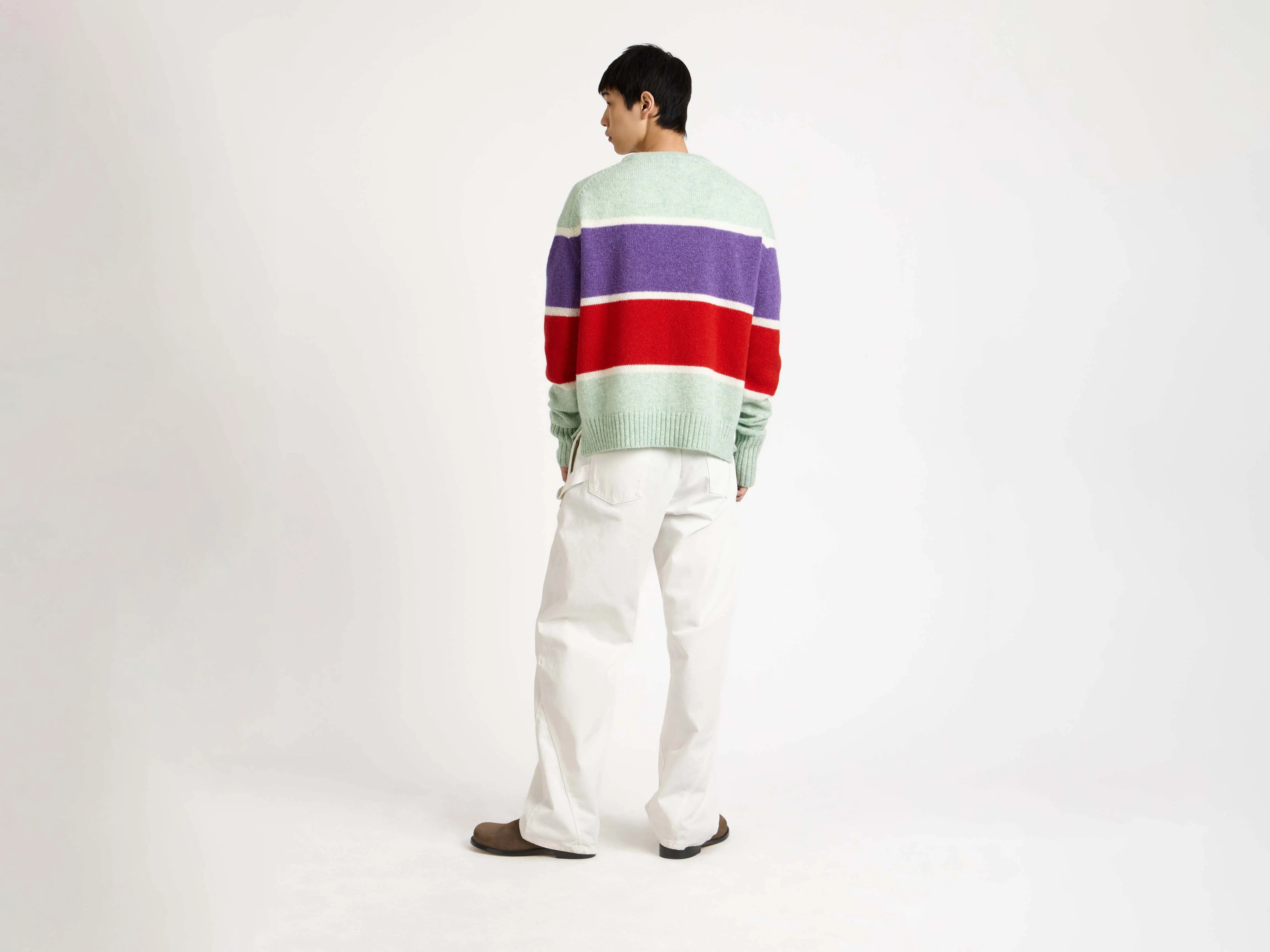 MENS CONTRAST STRIPED CREW NECK JUMPER IN MINT sold by J.W. Anderson product image thumbnail 3