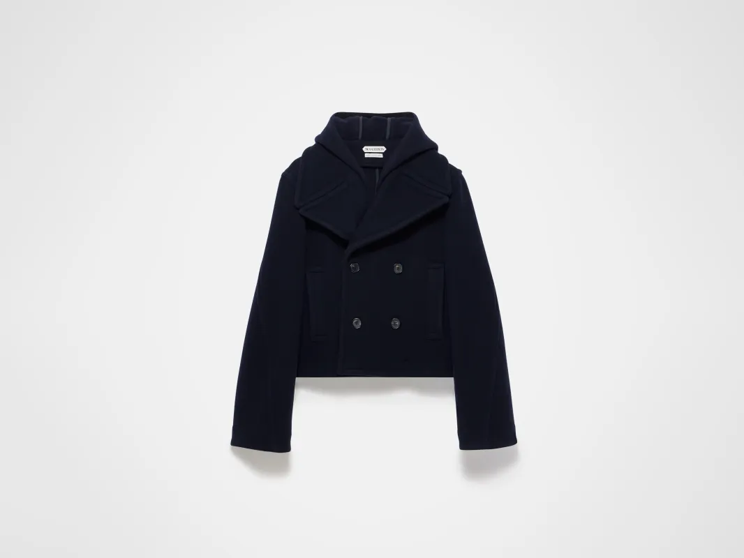 WOMENS CROPPED HOODED COAT IN NAVY made by J.W. Anderson