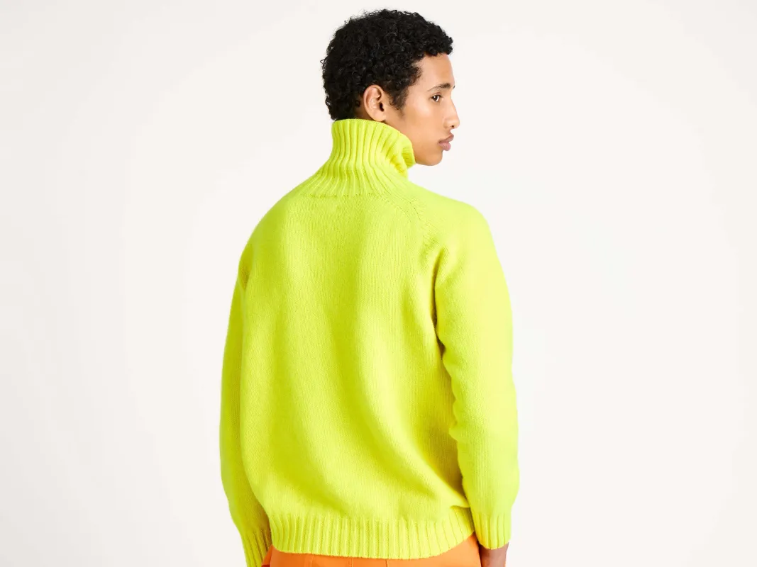 MENS TURTLENECK JUMPER IN NEON YELLOW made by J.W. Anderson