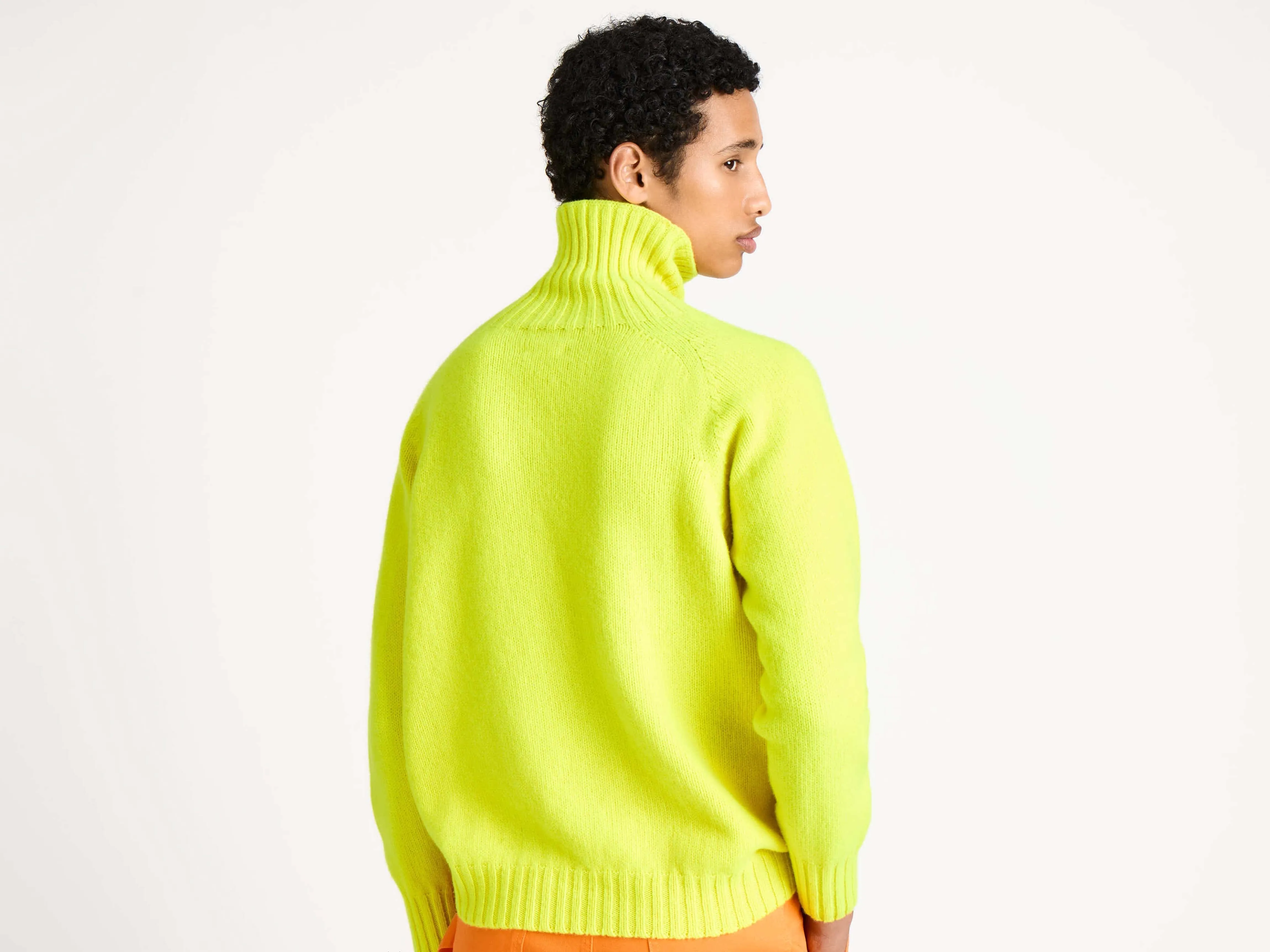 MENS TURTLENECK JUMPER IN NEON YELLOW sold by J.W. Anderson