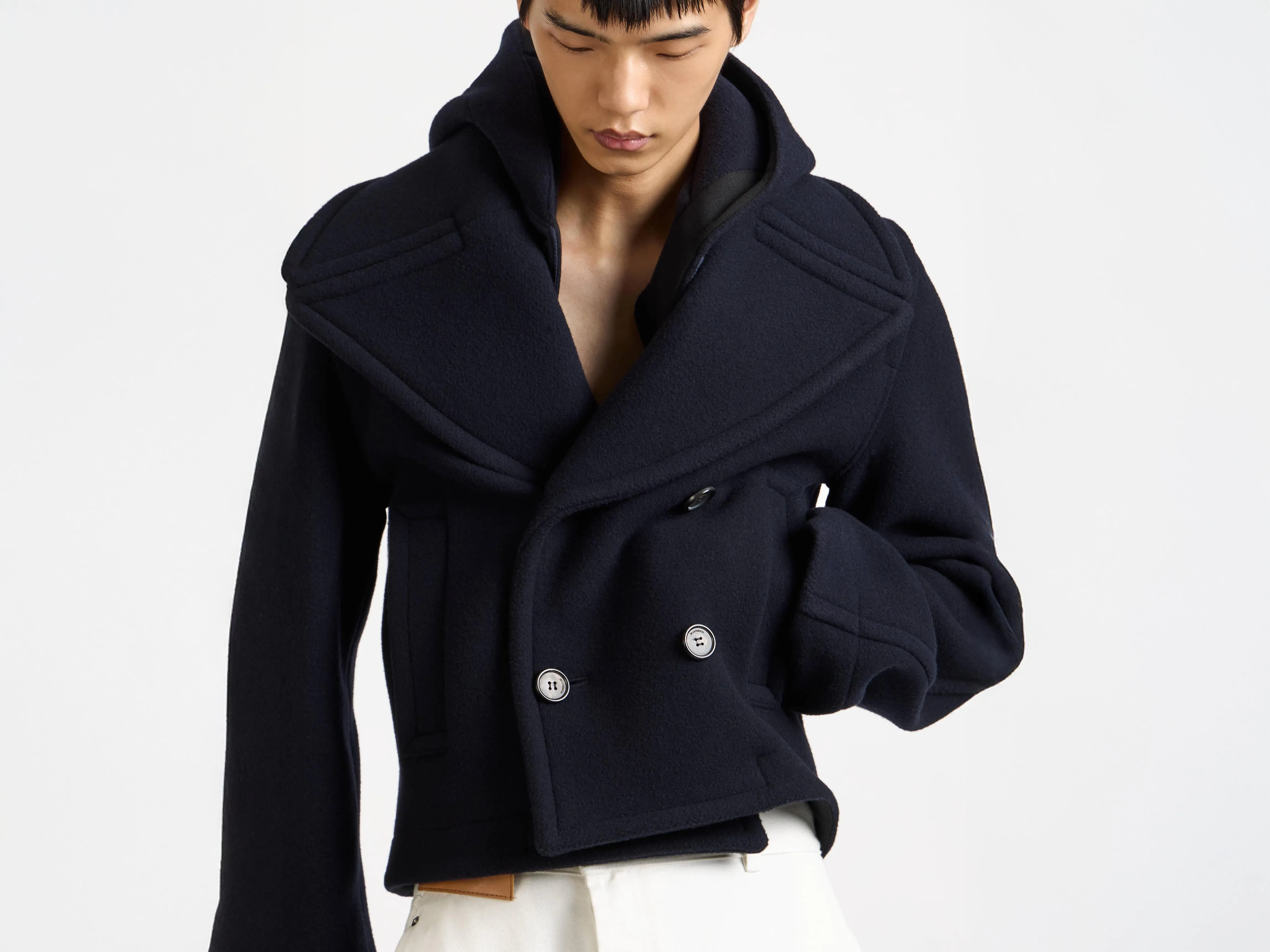 MENS CROPPED HOODED COAT IN NAVY sold by J.W. Anderson product image thumbnail 3