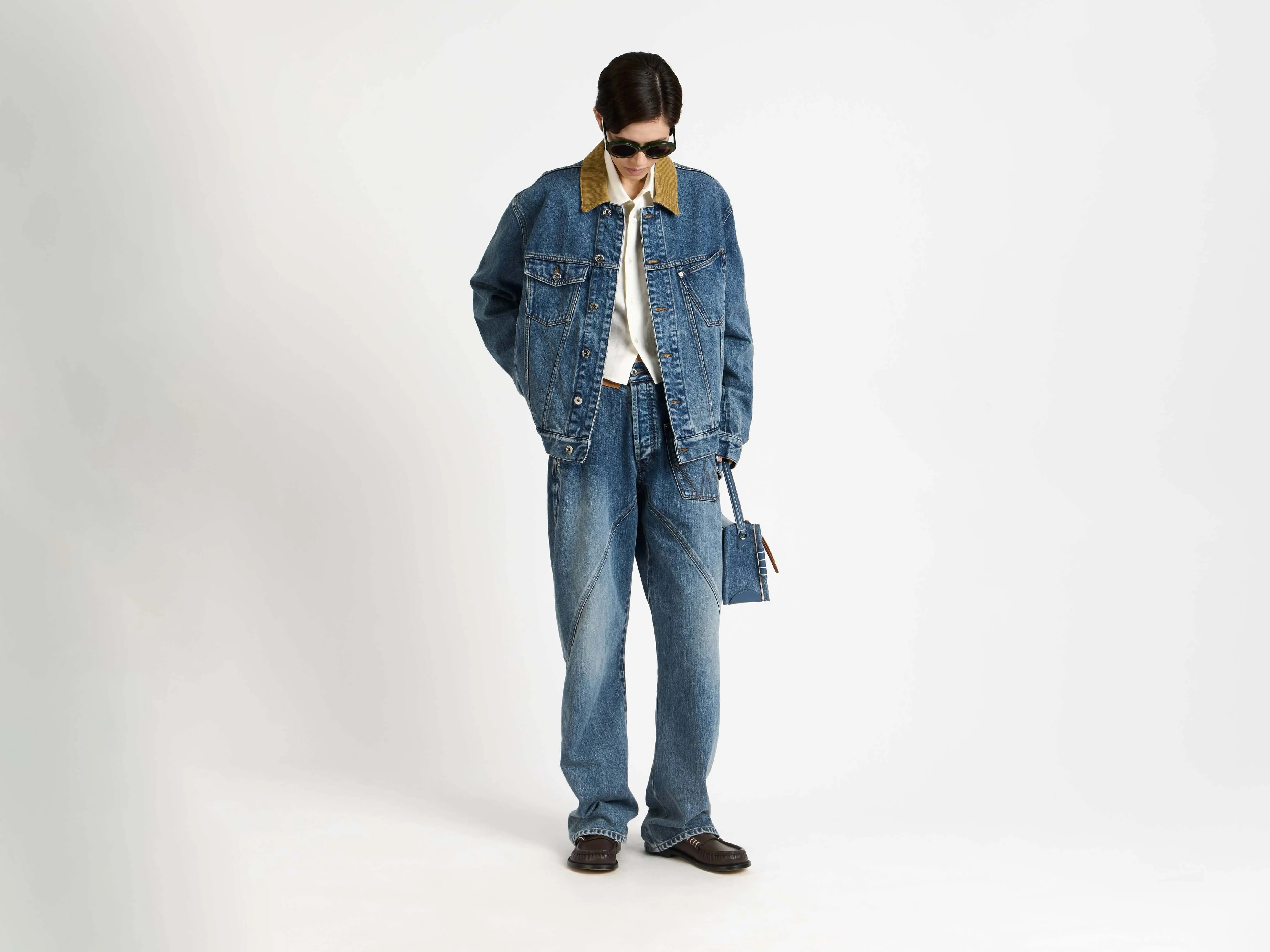 WOMENS CORDUROY COLLAR DENIM JACKET IN MID-BLUE sold by J.W. Anderson product image thumbnail 3