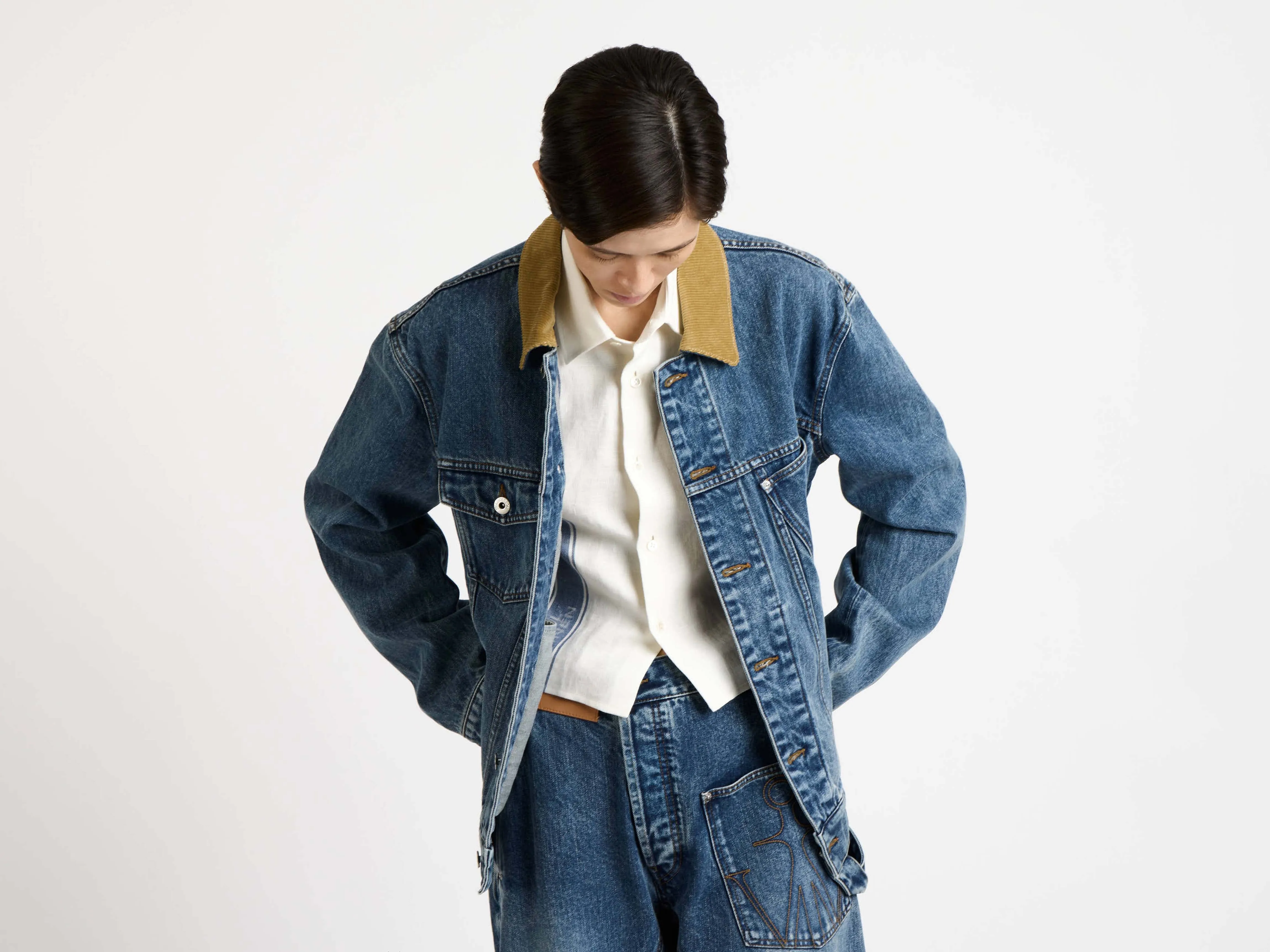 WOMENS CORDUROY COLLAR DENIM JACKET IN MID-BLUE sold by J.W. Anderson product image thumbnail 2