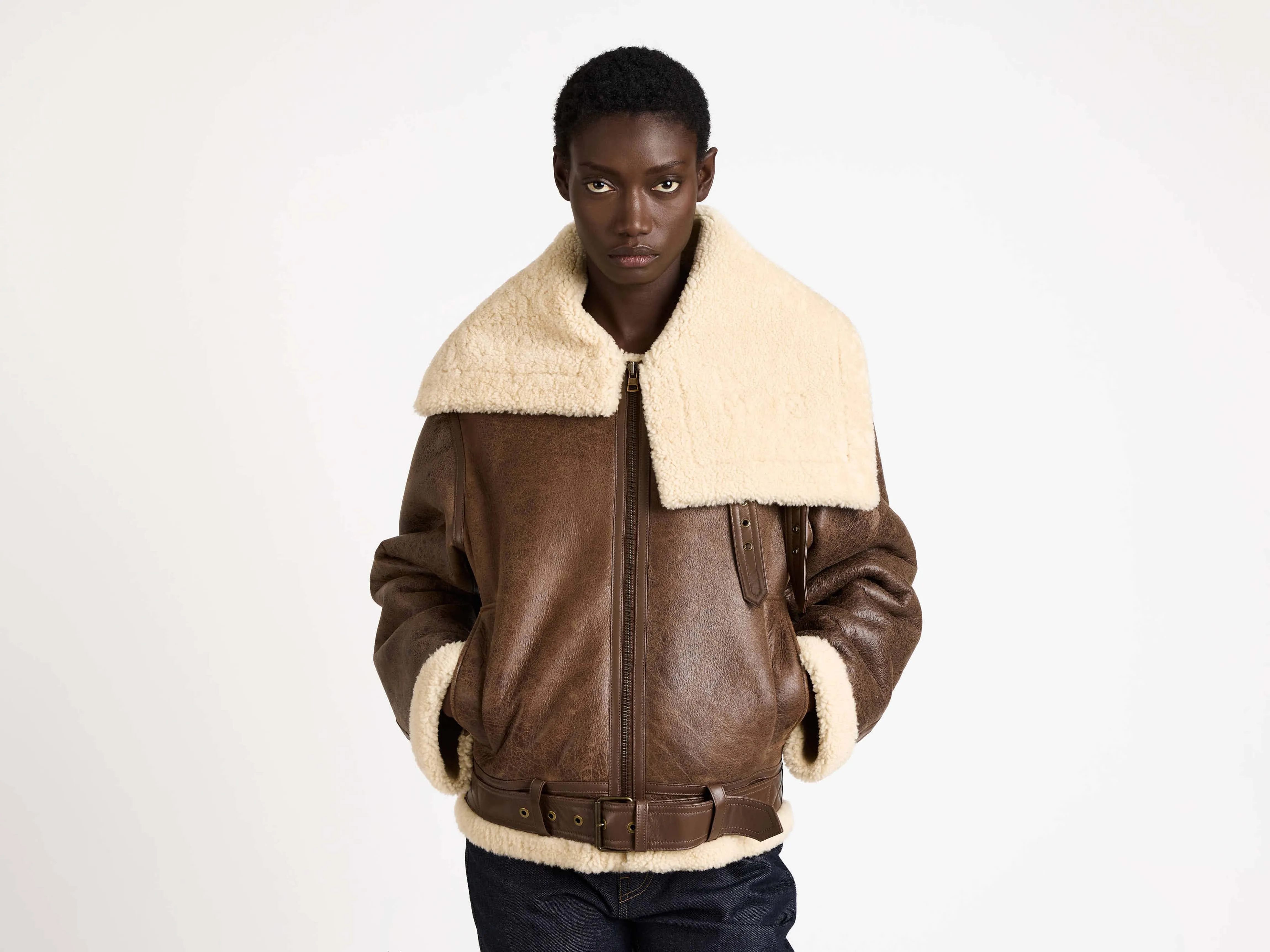 WOMENS SHEARLING LEATHER JACKET IN BROWN sold by J.W. Anderson