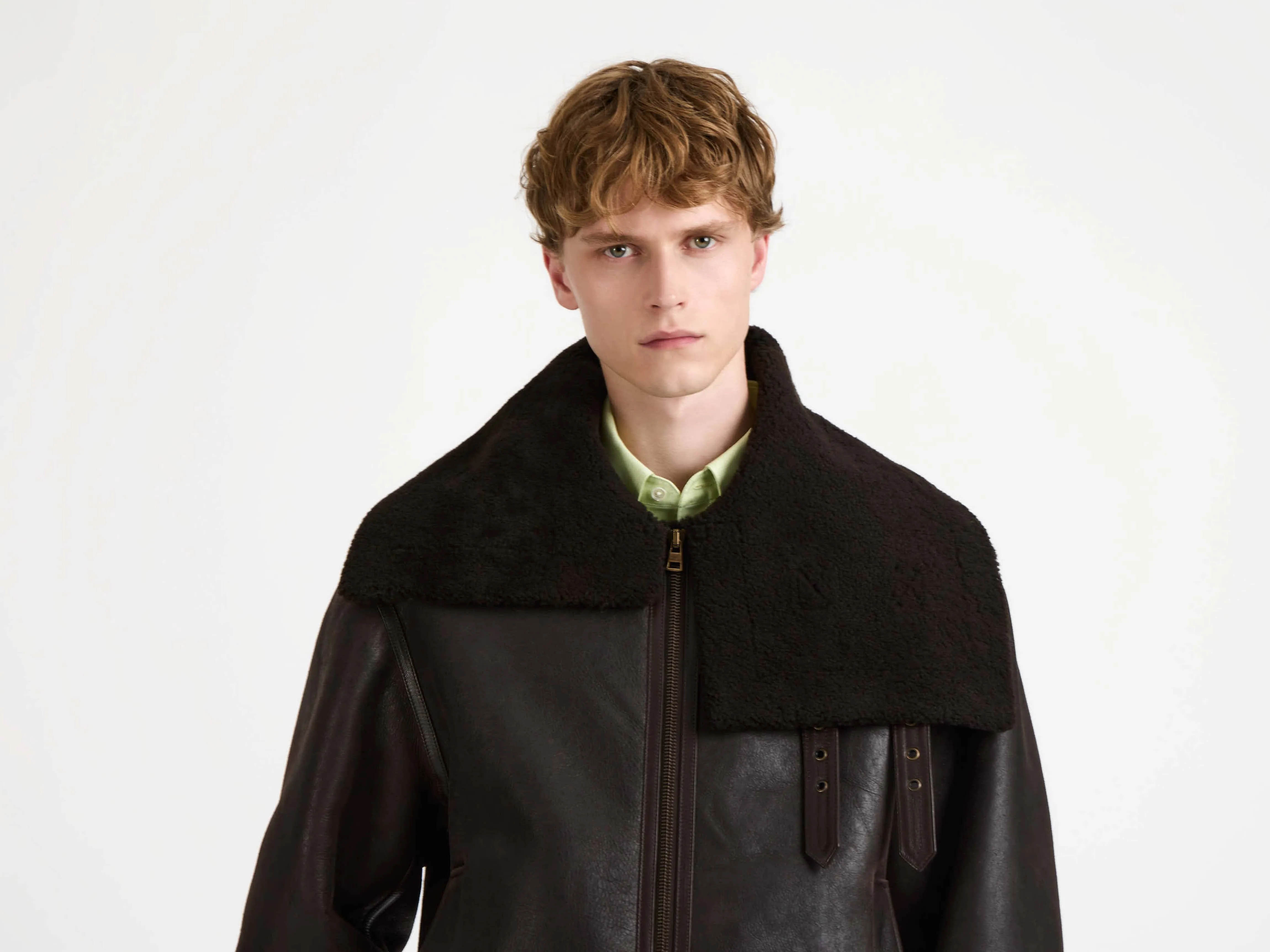 MENS SHEARLING AVIATOR JACKET IN CHOCOLATE BROWN sold by J.W. Anderson