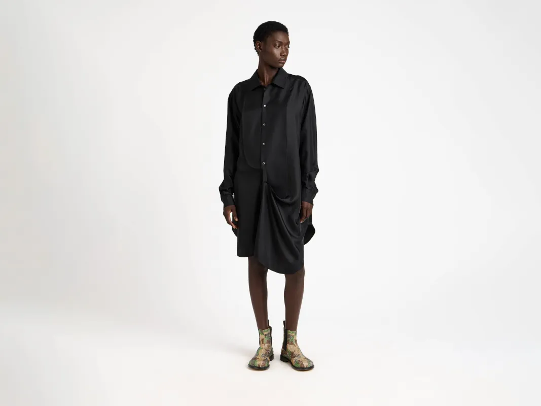 WOMENS TUXEDO DRAPE SILK DRESS IN BLACK sold by J.W. Anderson