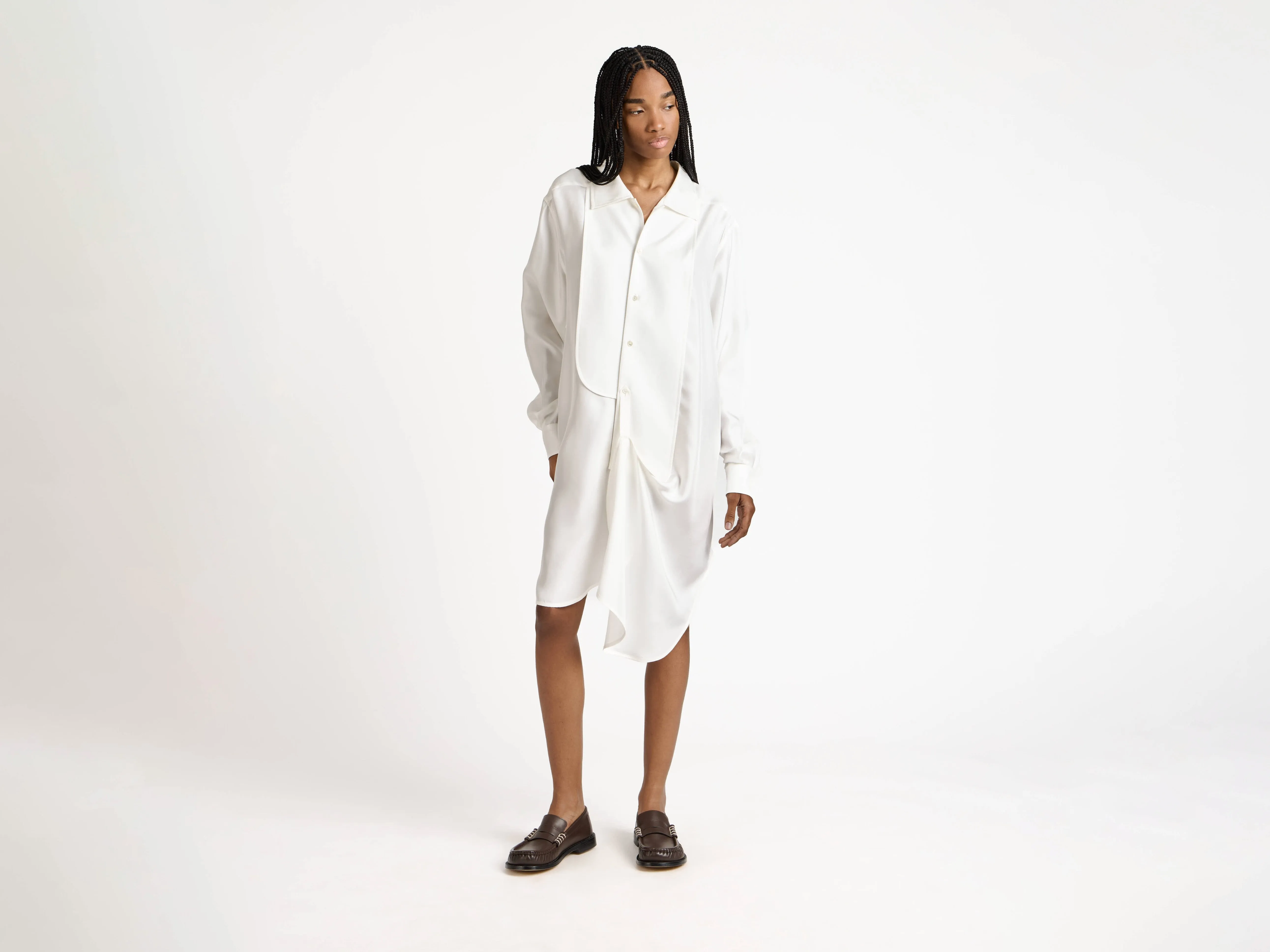 WOMENS TUXEDO DRAPE SILK DRESS IN OFF-WHITE sold by J.W. Anderson product image thumbnail 4