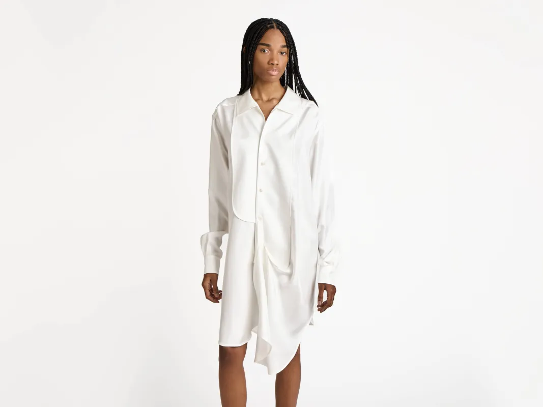 WOMENS TUXEDO DRAPE SILK DRESS IN OFF-WHITE made by J.W. Anderson