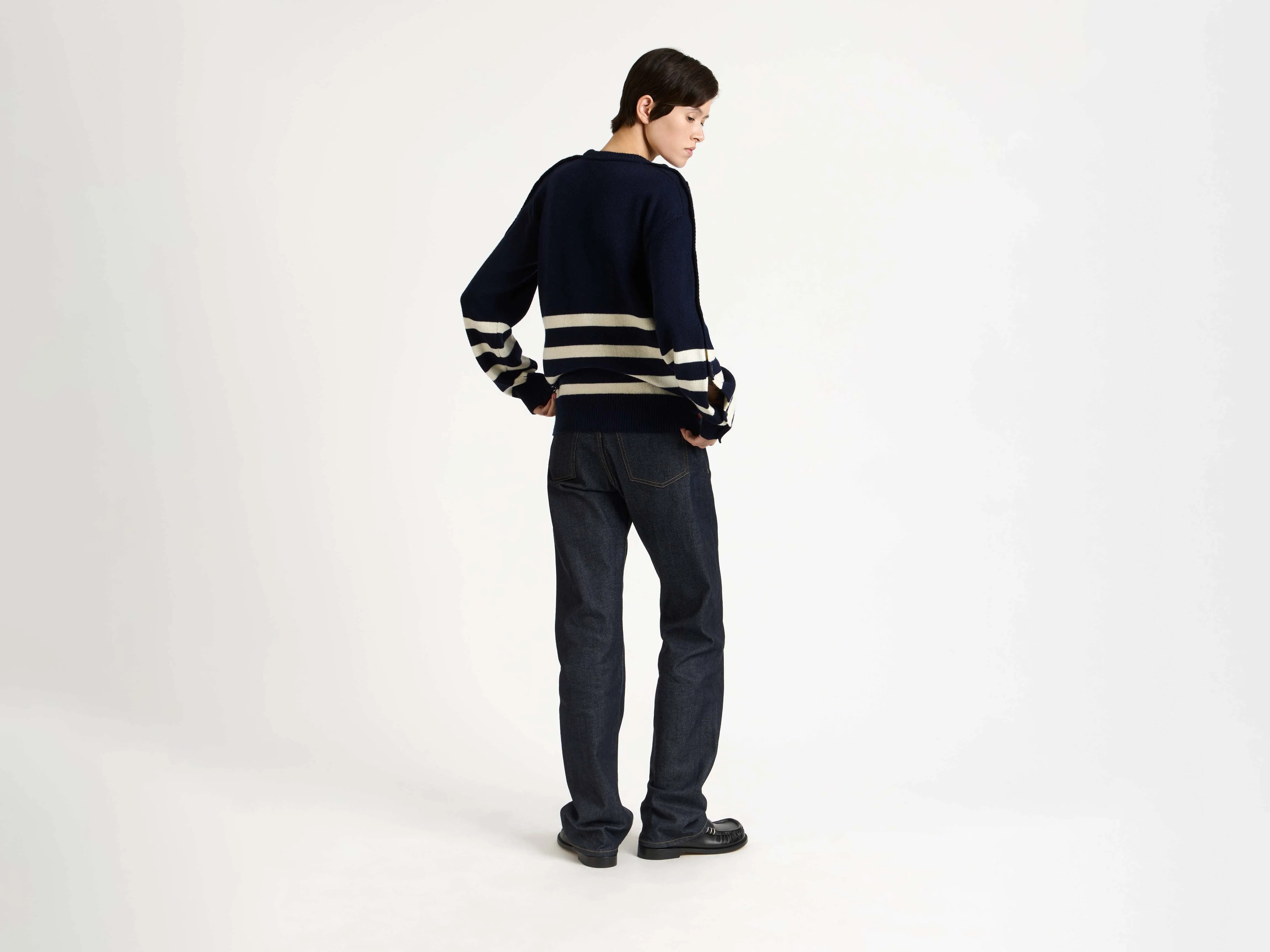 WOMENS BUTTONED SLEEVE BRETON JUMPER IN NAVY sold by J.W. Anderson product image thumbnail 4