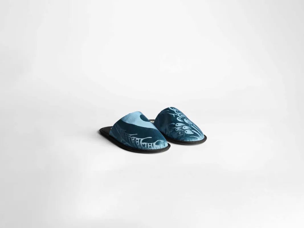 MENS CLOSE TOE SLIDES IN AIRFORCE BLUE sold by J.W. Anderson
