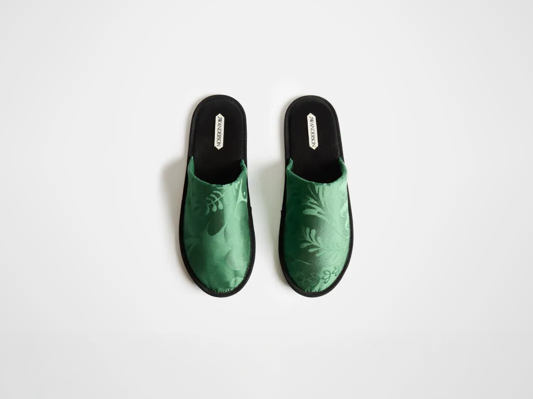 MENS CLOSE TOE SLIDES IN EMERALD sold by J.W. Anderson