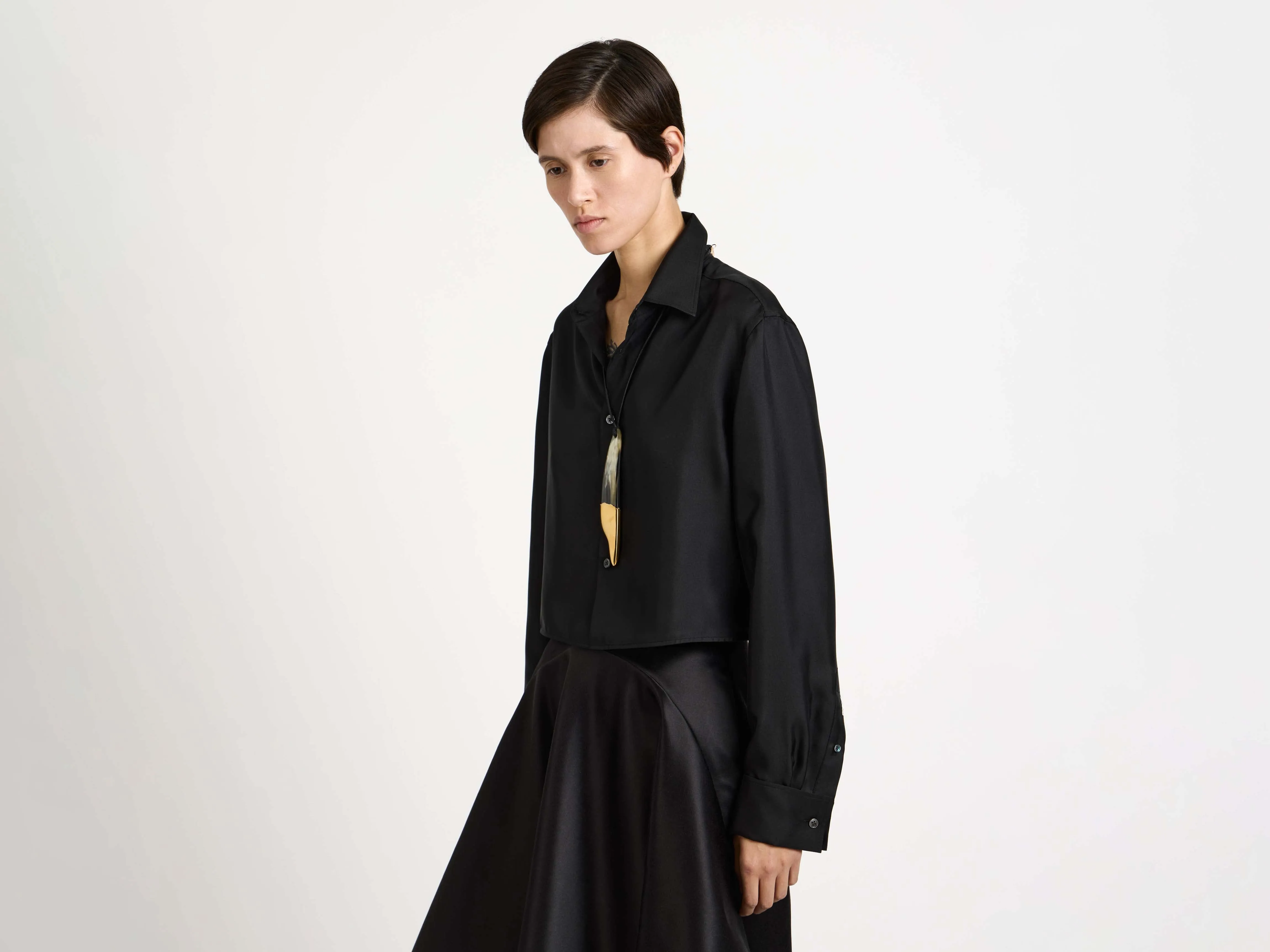WOMENS CROPPED SILK TWILL SHIRT IN BLACK sold by J.W. Anderson product image thumbnail 3