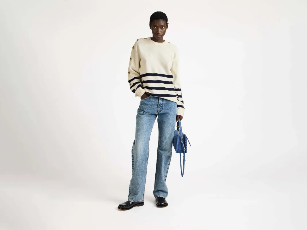 WOMENS BUTTONED SLEEVE BRETON JUMPER IN IVORY sold by J.W. Anderson