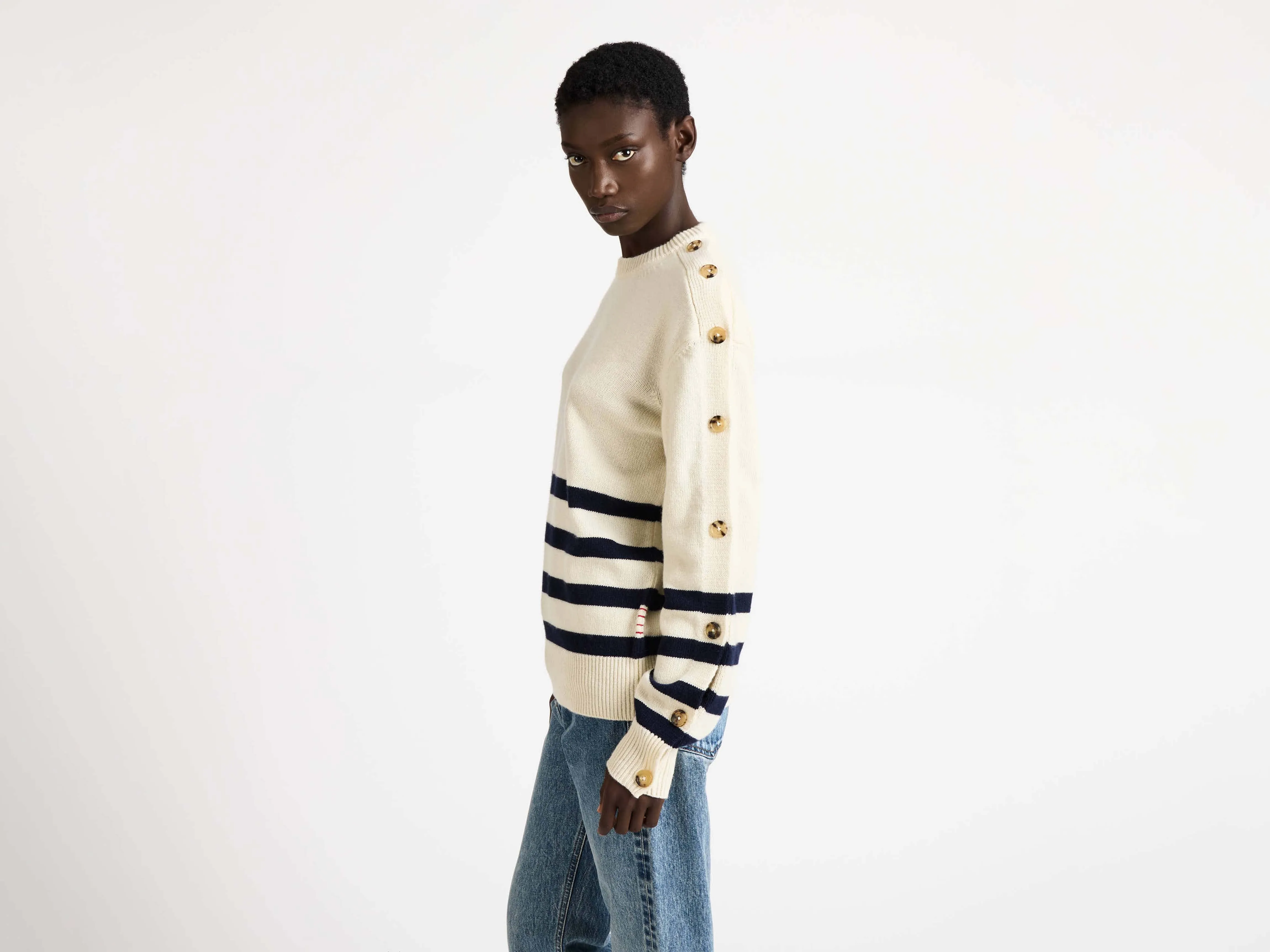 WOMENS BUTTONED SLEEVE BRETON JUMPER IN IVORY sold by J.W. Anderson product image thumbnail 4