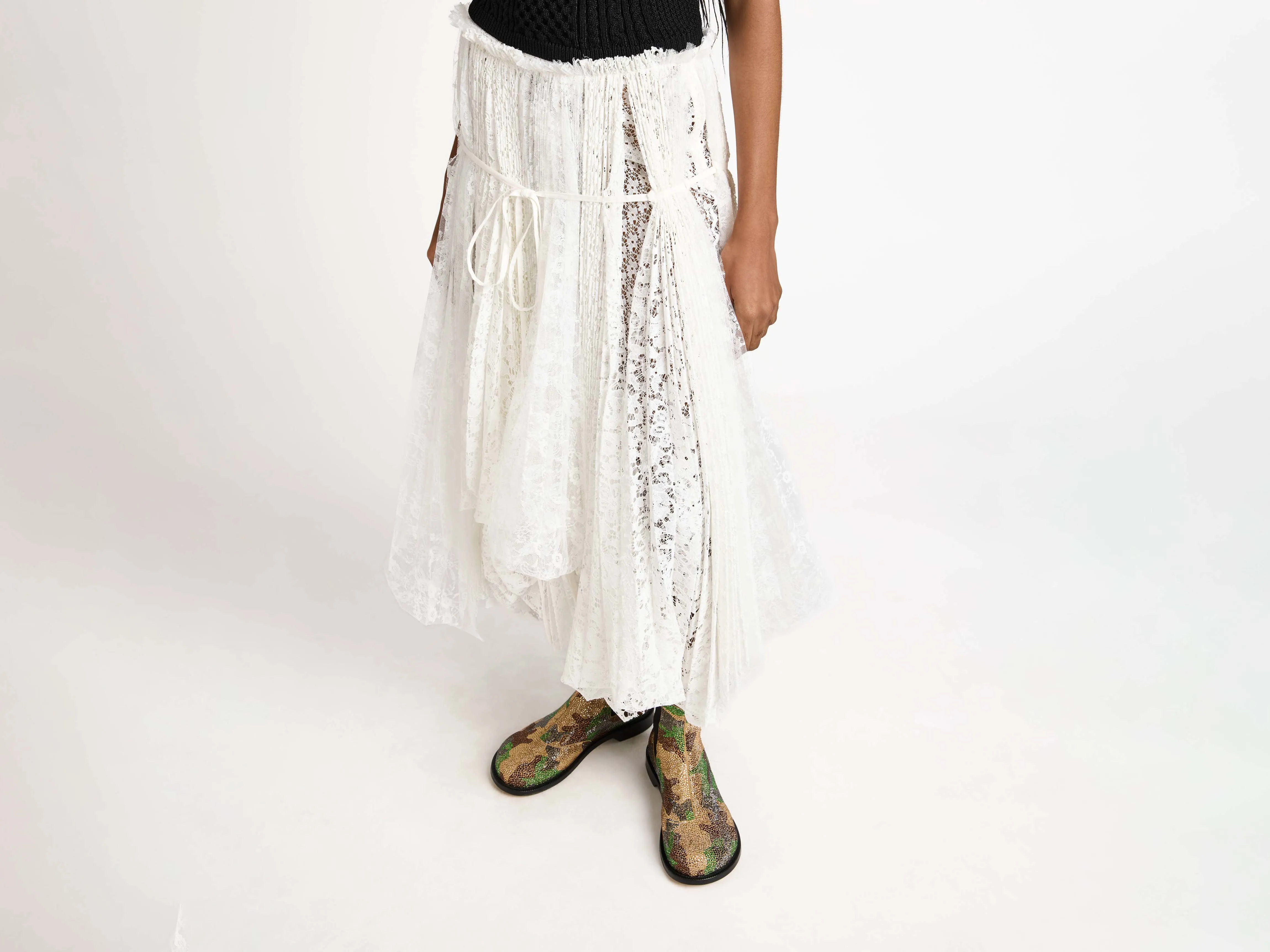 WOMENS MIXED LACE LONGLINE SKIRT IN WHITE sold by J.W. Anderson product image thumbnail 5