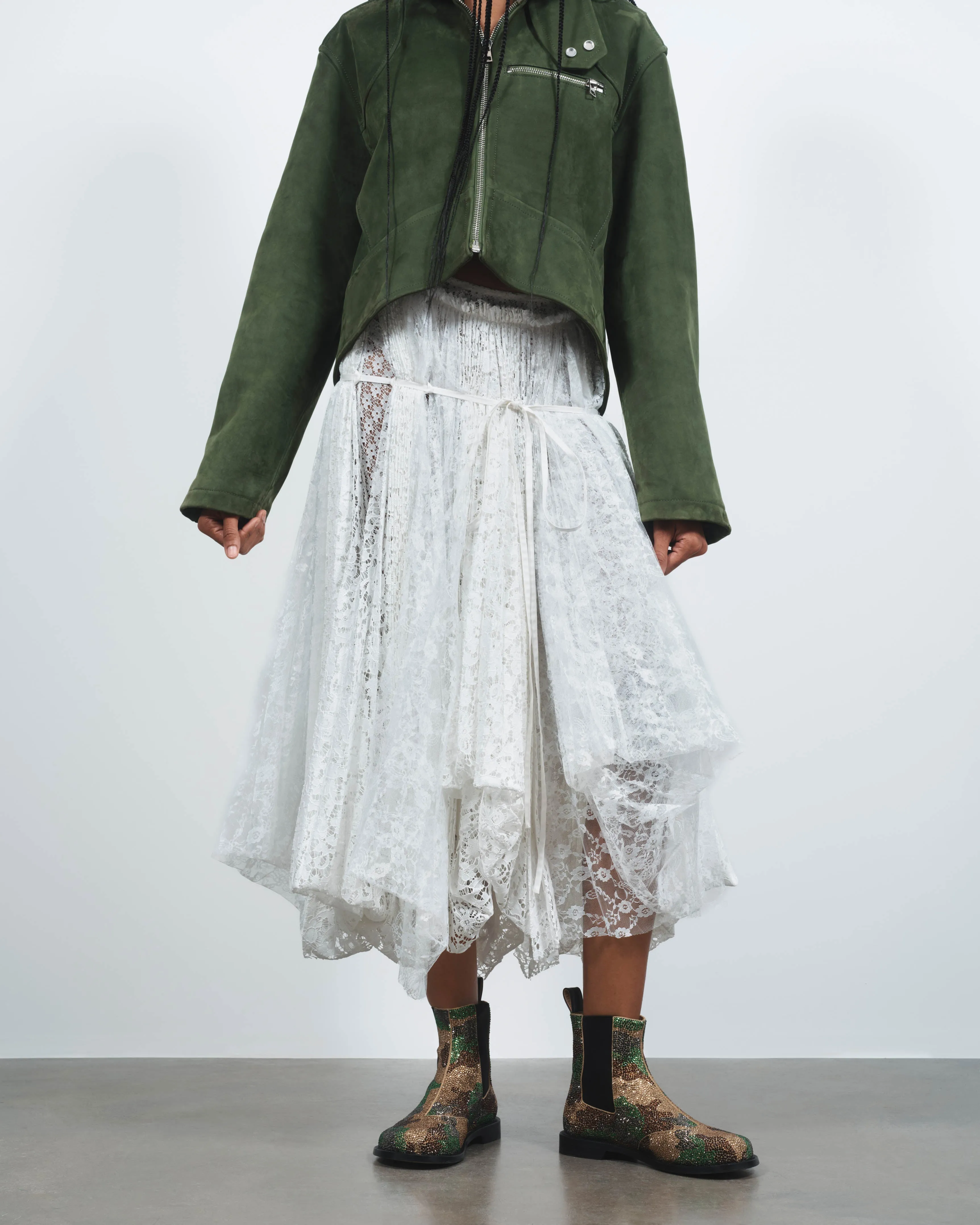 WOMENS MIXED LACE LONGLINE SKIRT IN WHITE sold by J.W. Anderson product image thumbnail 2