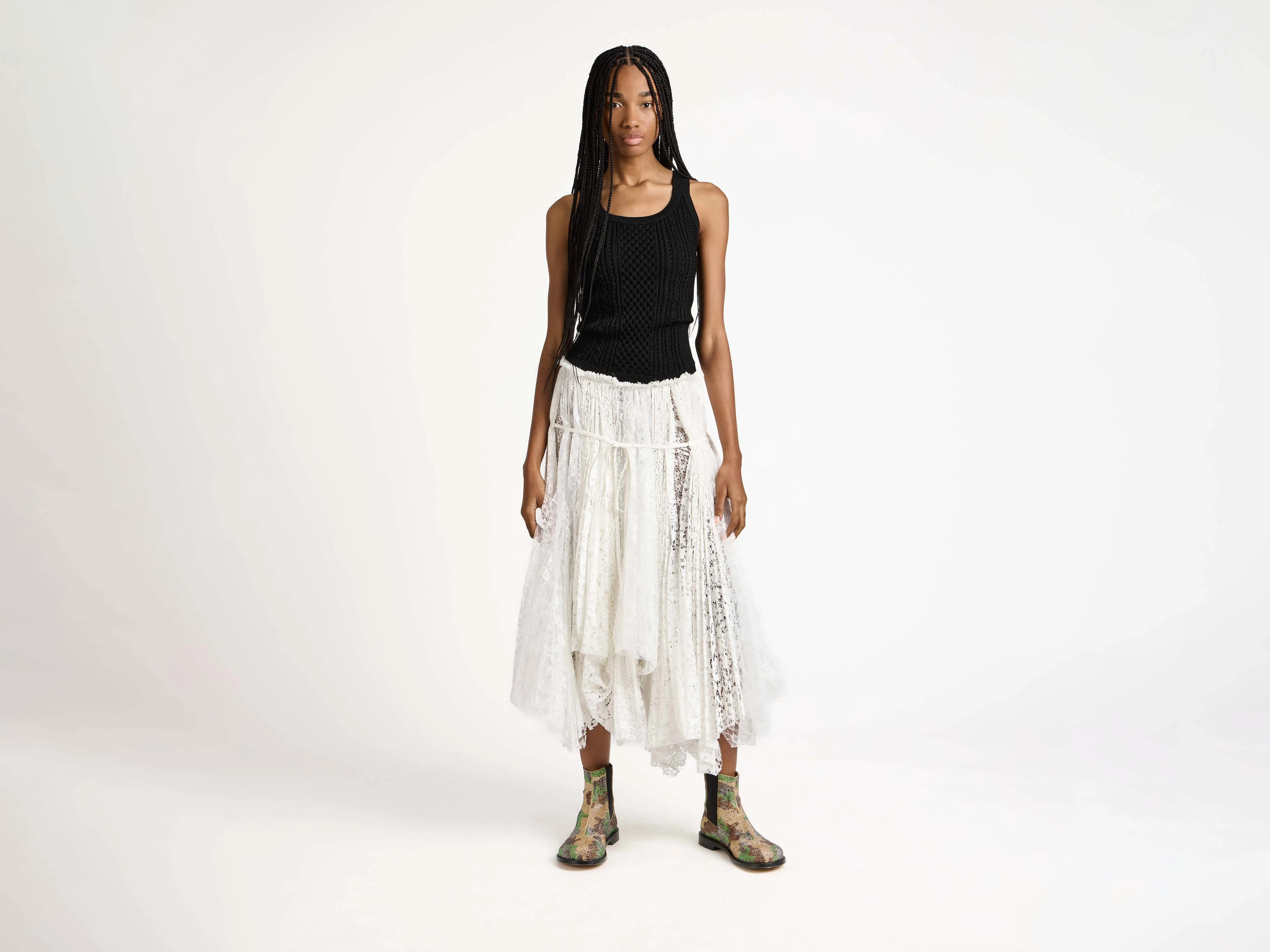 WOMENS MIXED LACE LONGLINE SKIRT IN WHITE sold by J.W. Anderson product image thumbnail 3
