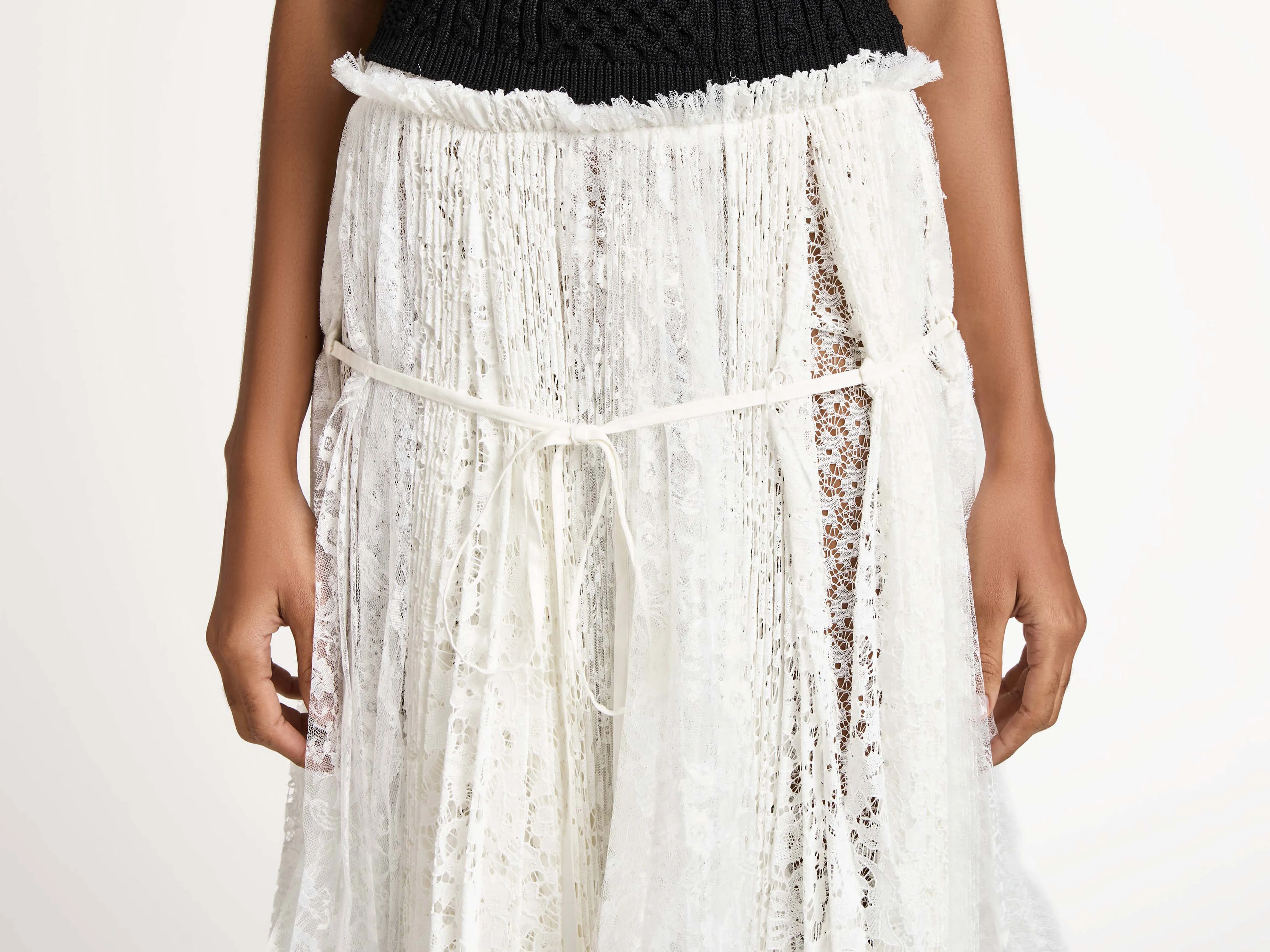 WOMENS MIXED LACE LONGLINE SKIRT IN WHITE sold by J.W. Anderson