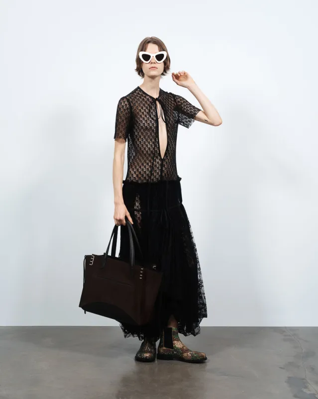 WOMENS MIXED LACE LONGLINE DRESS IN BLACK sold by J.W. Anderson