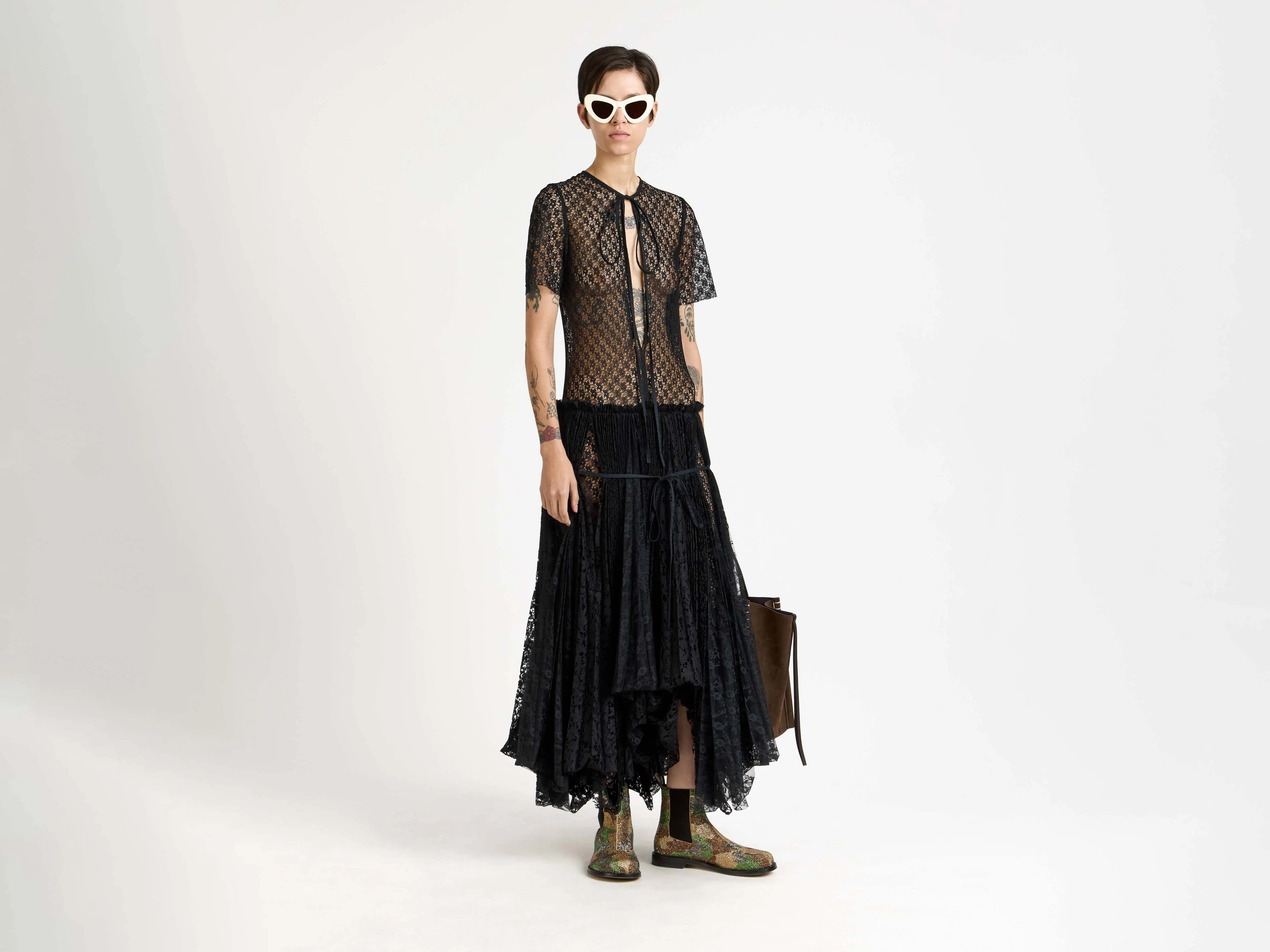 WOMENS MIXED LACE LONGLINE DRESS IN BLACK sold by J.W. Anderson product image thumbnail 5