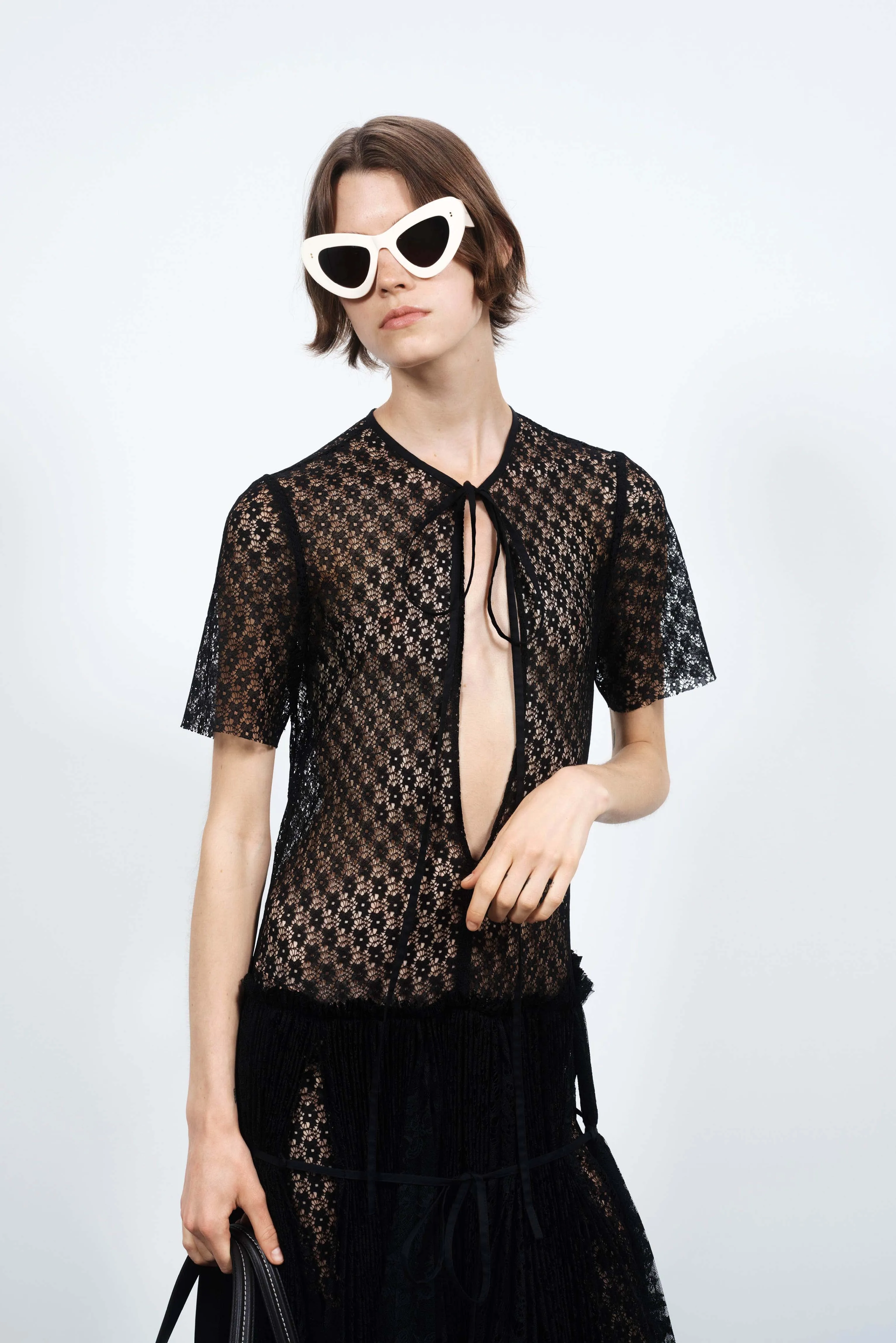 WOMENS MIXED LACE LONGLINE DRESS IN BLACK sold by J.W. Anderson product image thumbnail 3
