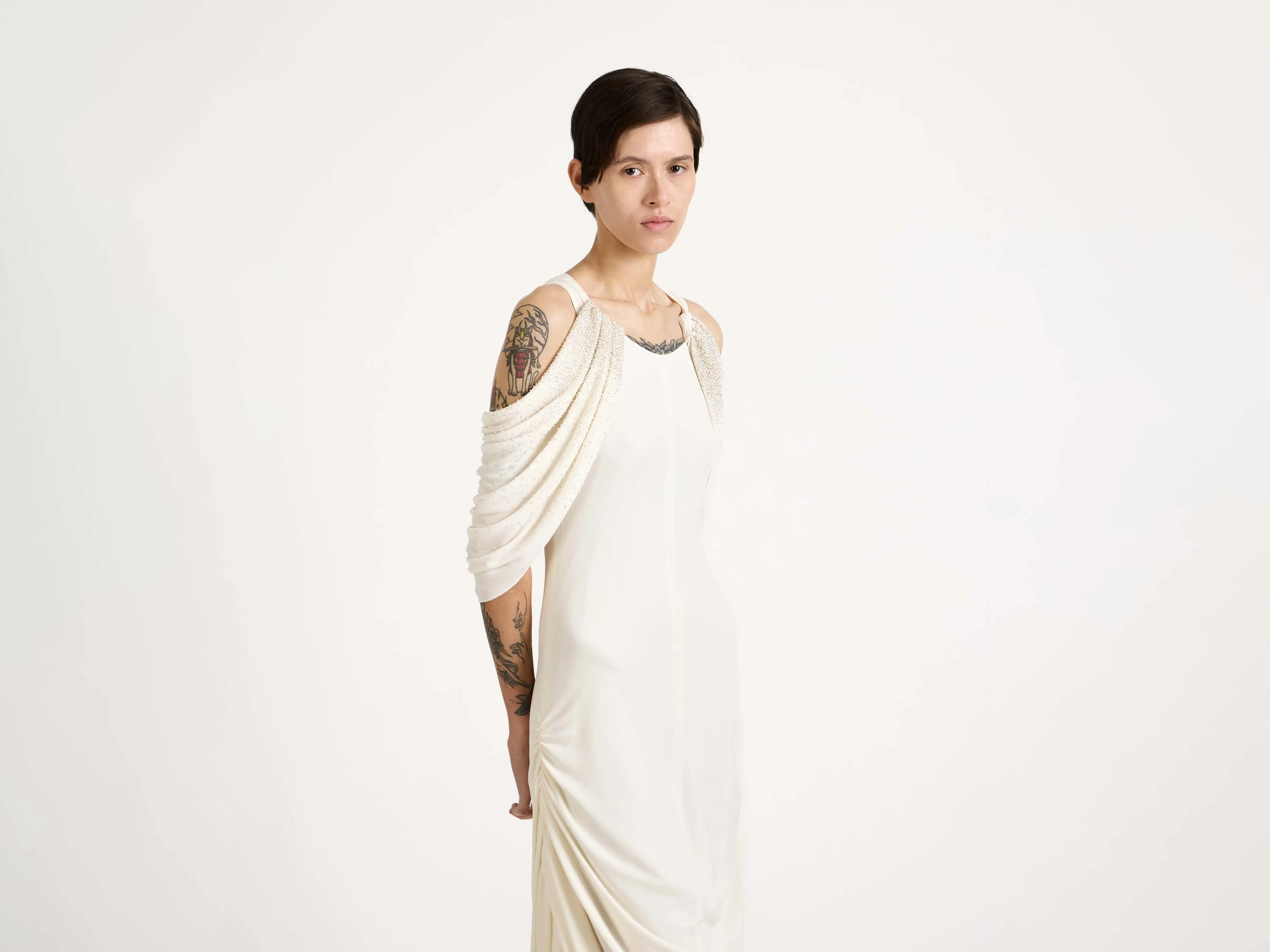 WOMENS BEADED SLEEVE MIDI DRESS IN IVORY sold by J.W. Anderson product image thumbnail 5