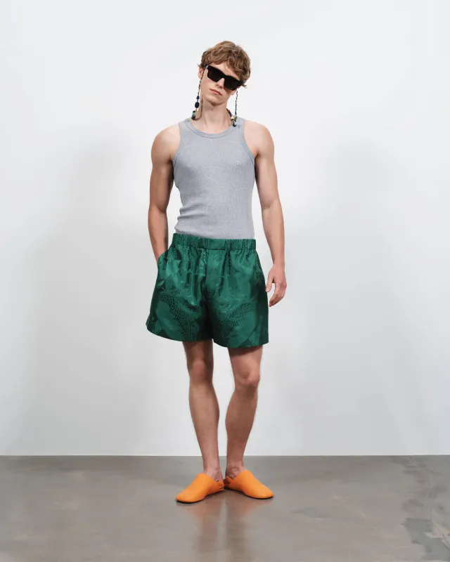 MENS DAMASK WOVEN SHORTS IN EMERALD sold by J.W. Anderson