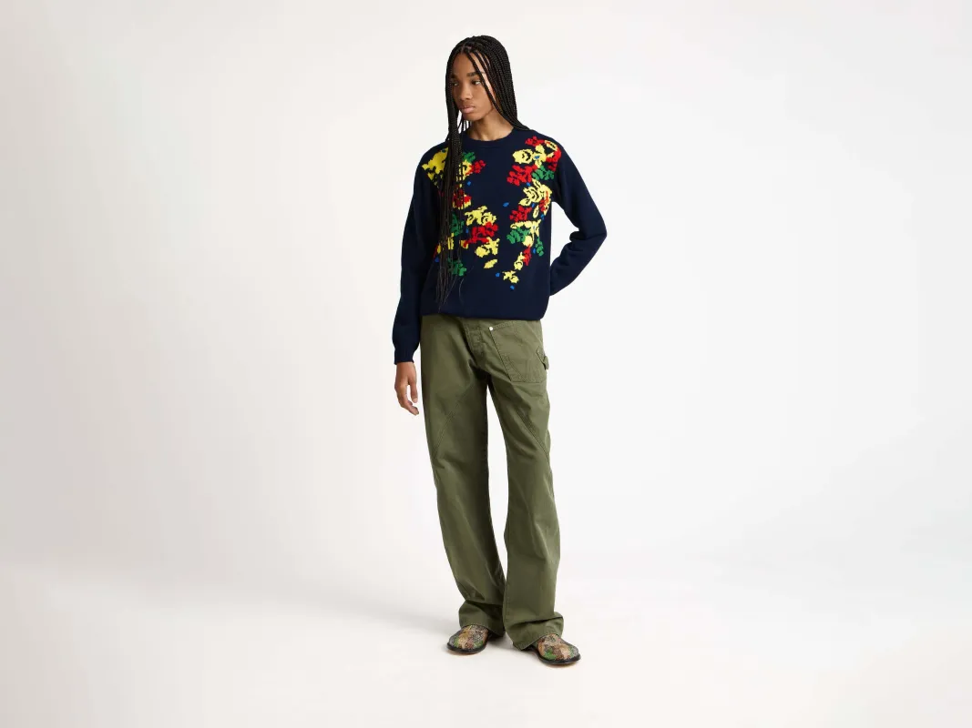 WOMENS JW ANDERSON X PRINGLE FLORAL CREW NECK JUMPER IN NAVY sold by J.W. Anderson