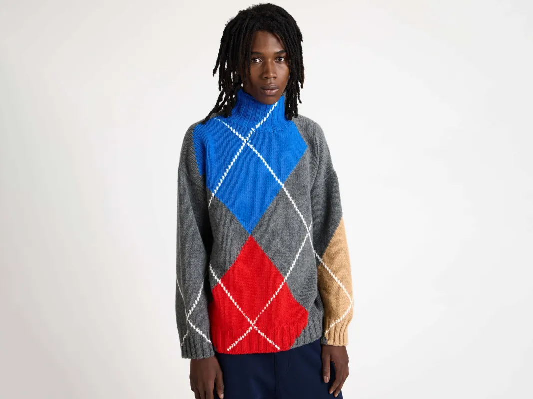 MENS JW ANDERSON X PRINGLE TURTLE-NECK ARGYLE JUMPER IN CHARCOAL sold by J.W. Anderson
