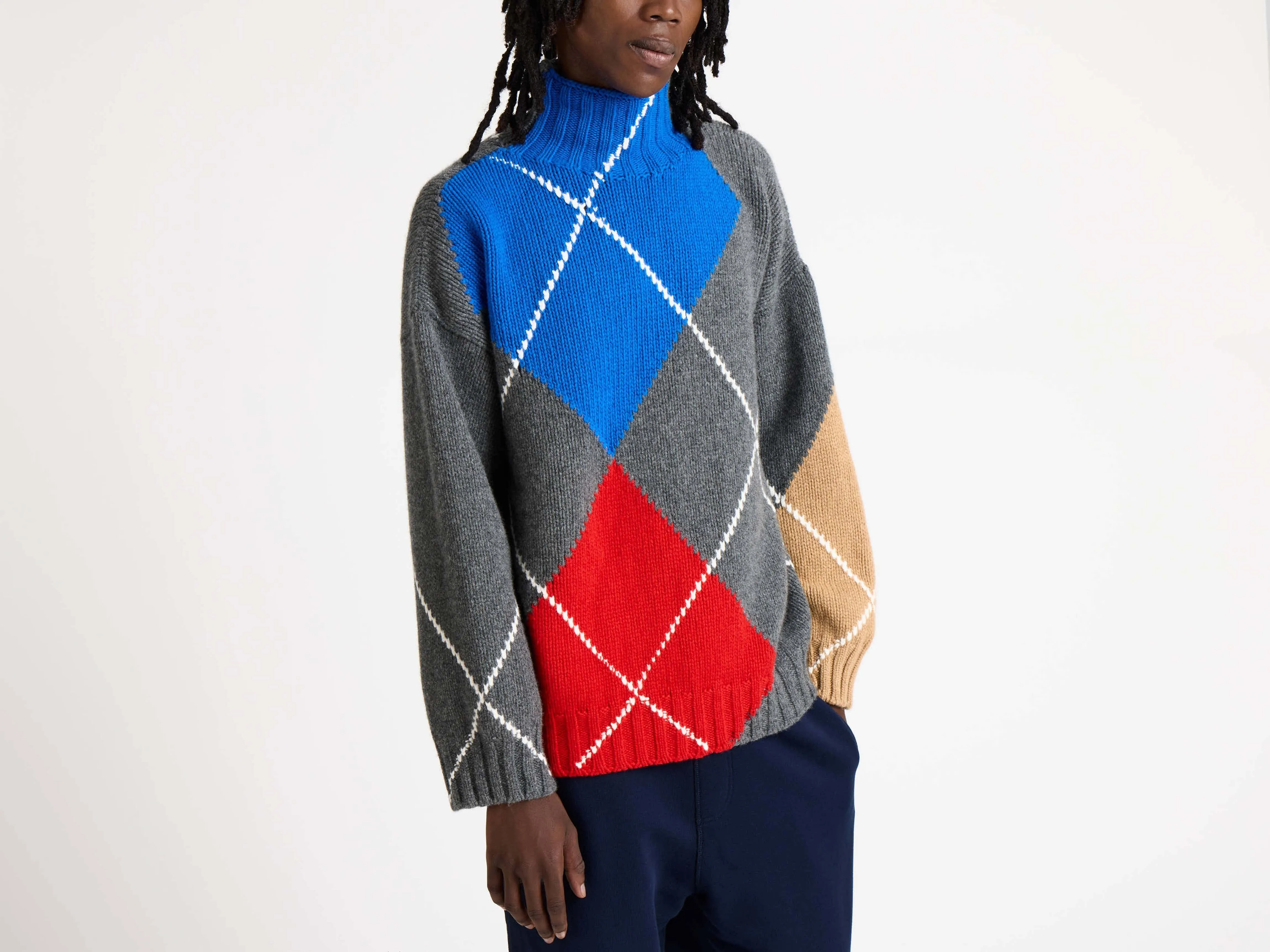 MENS JW ANDERSON X PRINGLE TURTLE-NECK ARGYLE JUMPER IN CHARCOAL sold by J.W. Anderson product image thumbnail 3