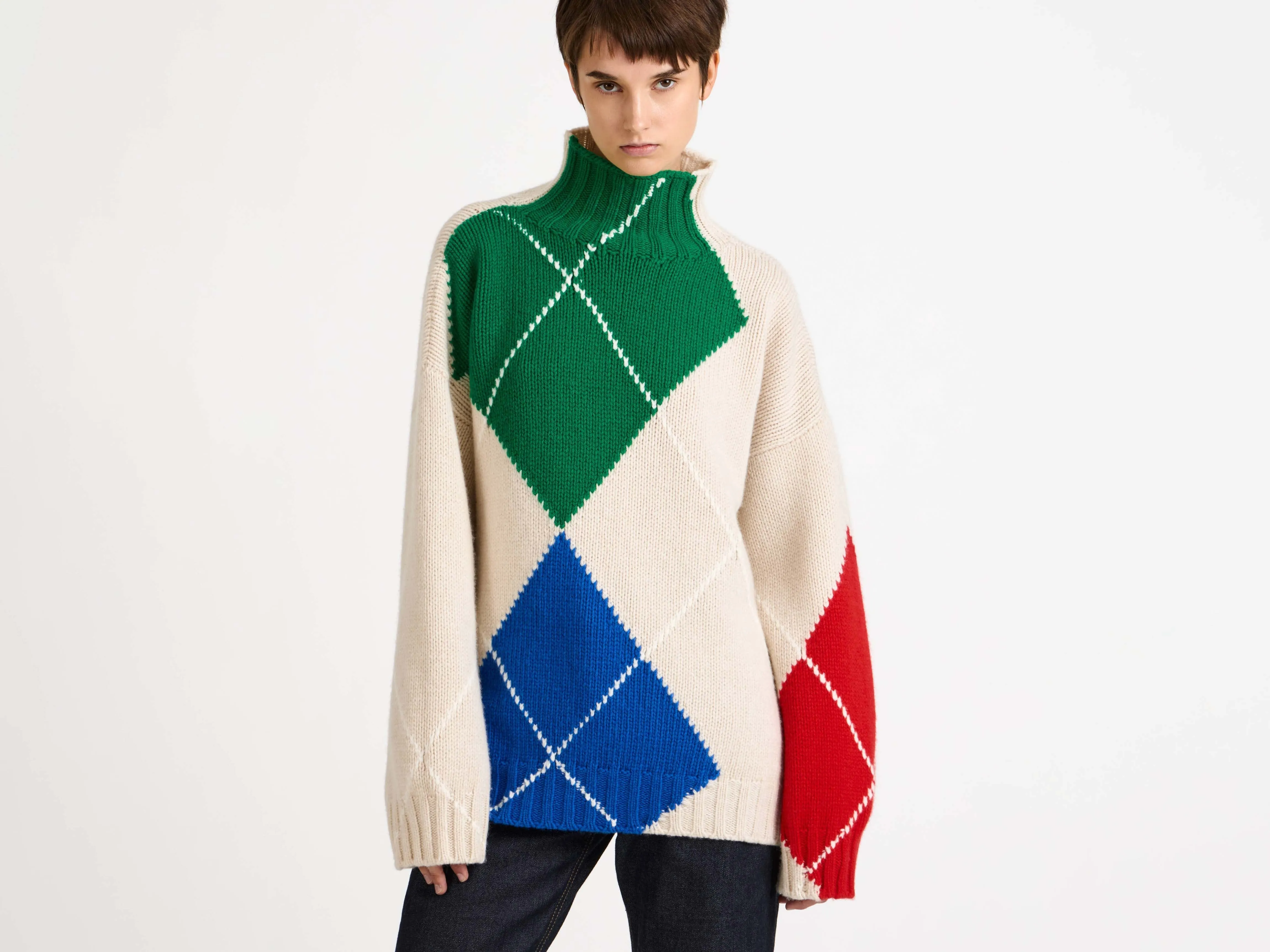 WOMENS JW ANDERSON X PRINGLE TURTLE-NECK ARGYLE JUMPER IN NATURAL sold by J.W. Anderson product image thumbnail 5
