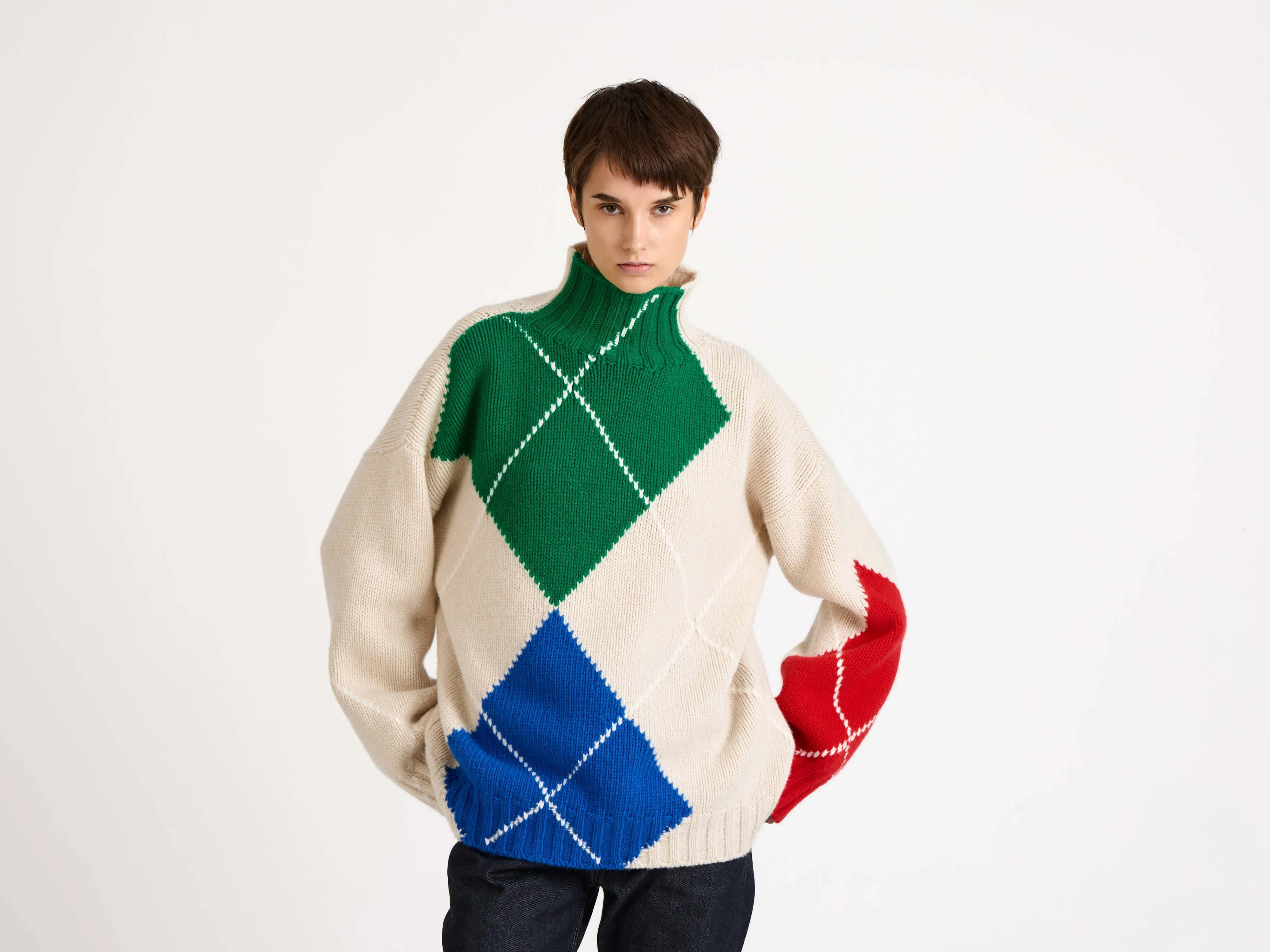 WOMENS JW ANDERSON X PRINGLE TURTLE-NECK ARGYLE JUMPER IN NATURAL sold by J.W. Anderson product image thumbnail 4