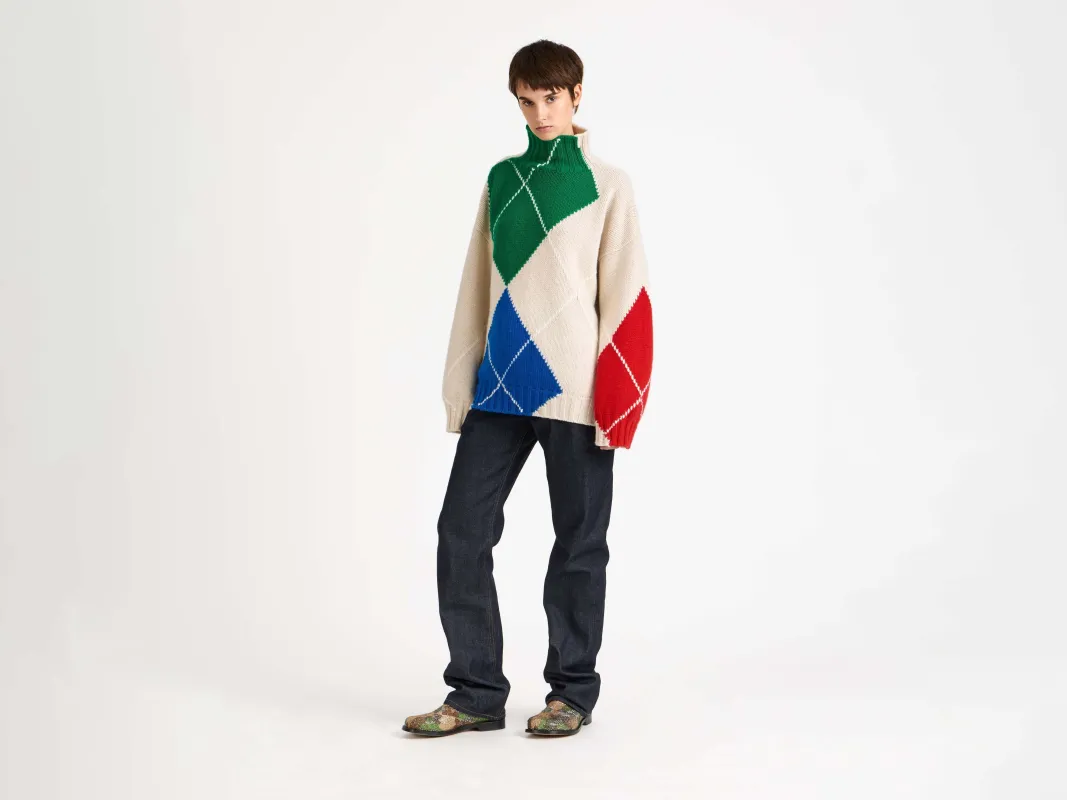 WOMENS JW ANDERSON X PRINGLE TURTLE-NECK ARGYLE JUMPER IN NATURAL made by J.W. Anderson