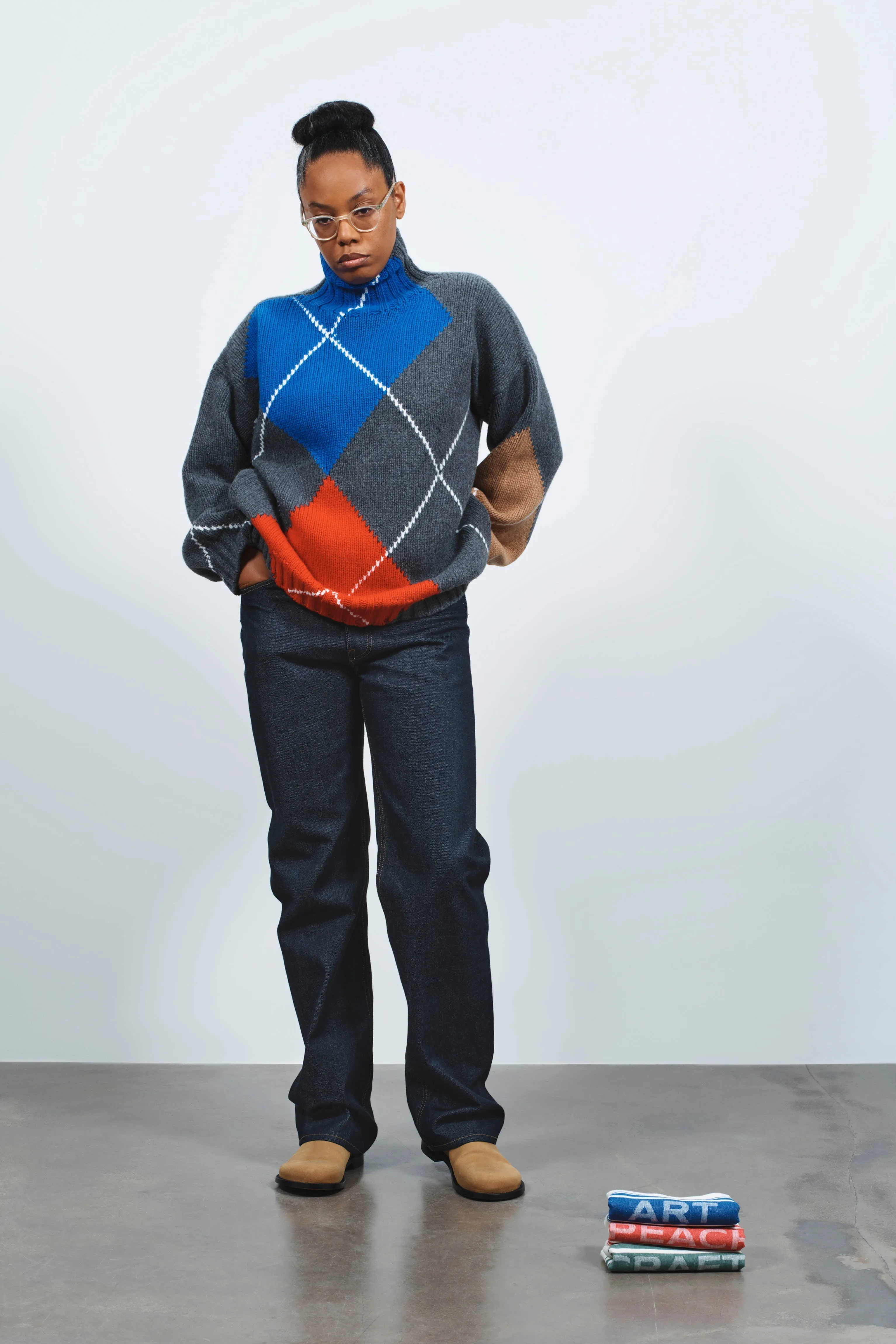 WOMENS JW ANDERSON X PRINGLE TURTLE-NECK ARGYLE JUMPER IN CHARCOAL sold by J.W. Anderson product image thumbnail 2