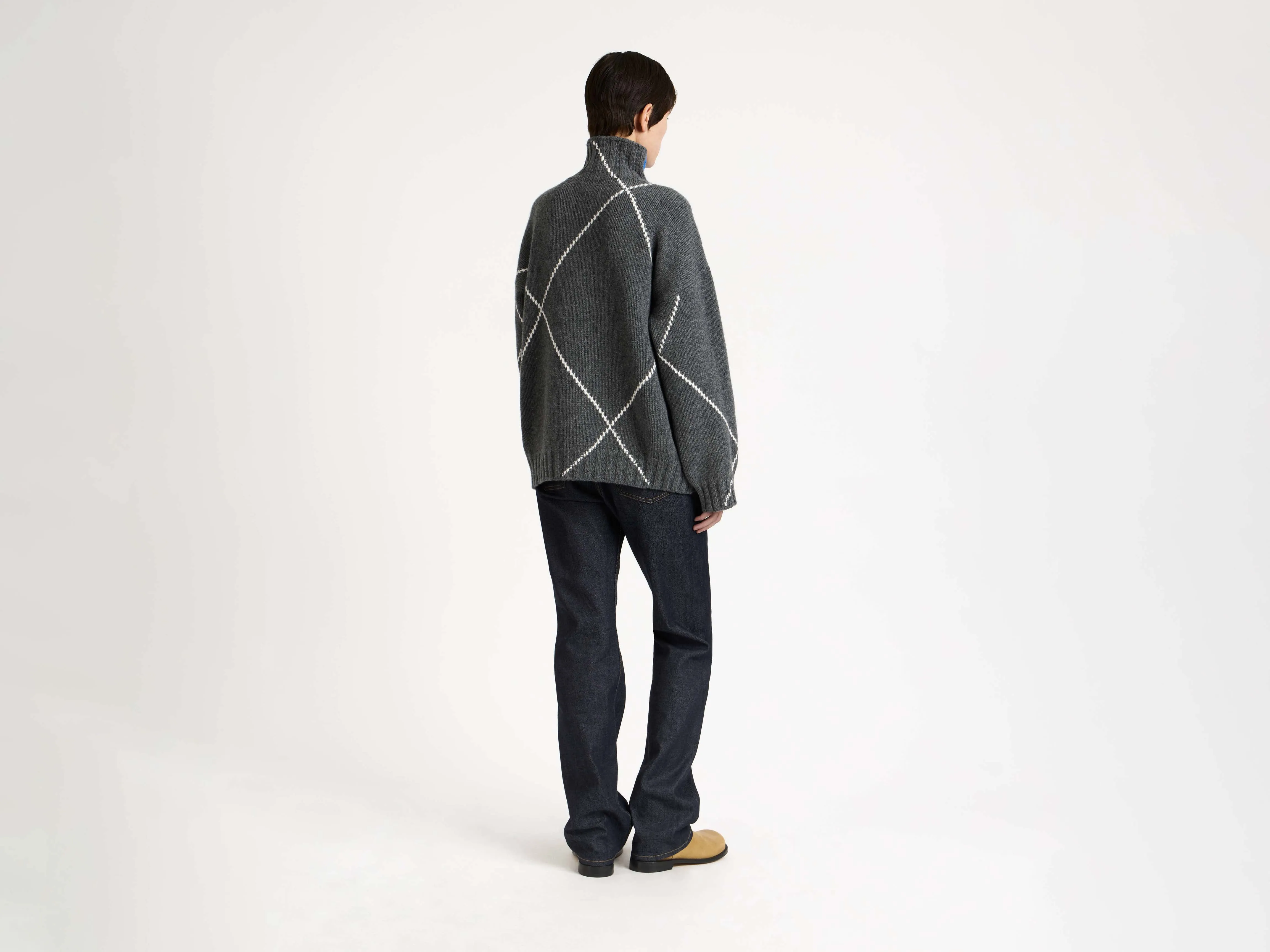WOMENS JW ANDERSON X PRINGLE TURTLE-NECK ARGYLE JUMPER IN CHARCOAL sold by J.W. Anderson product image thumbnail 3