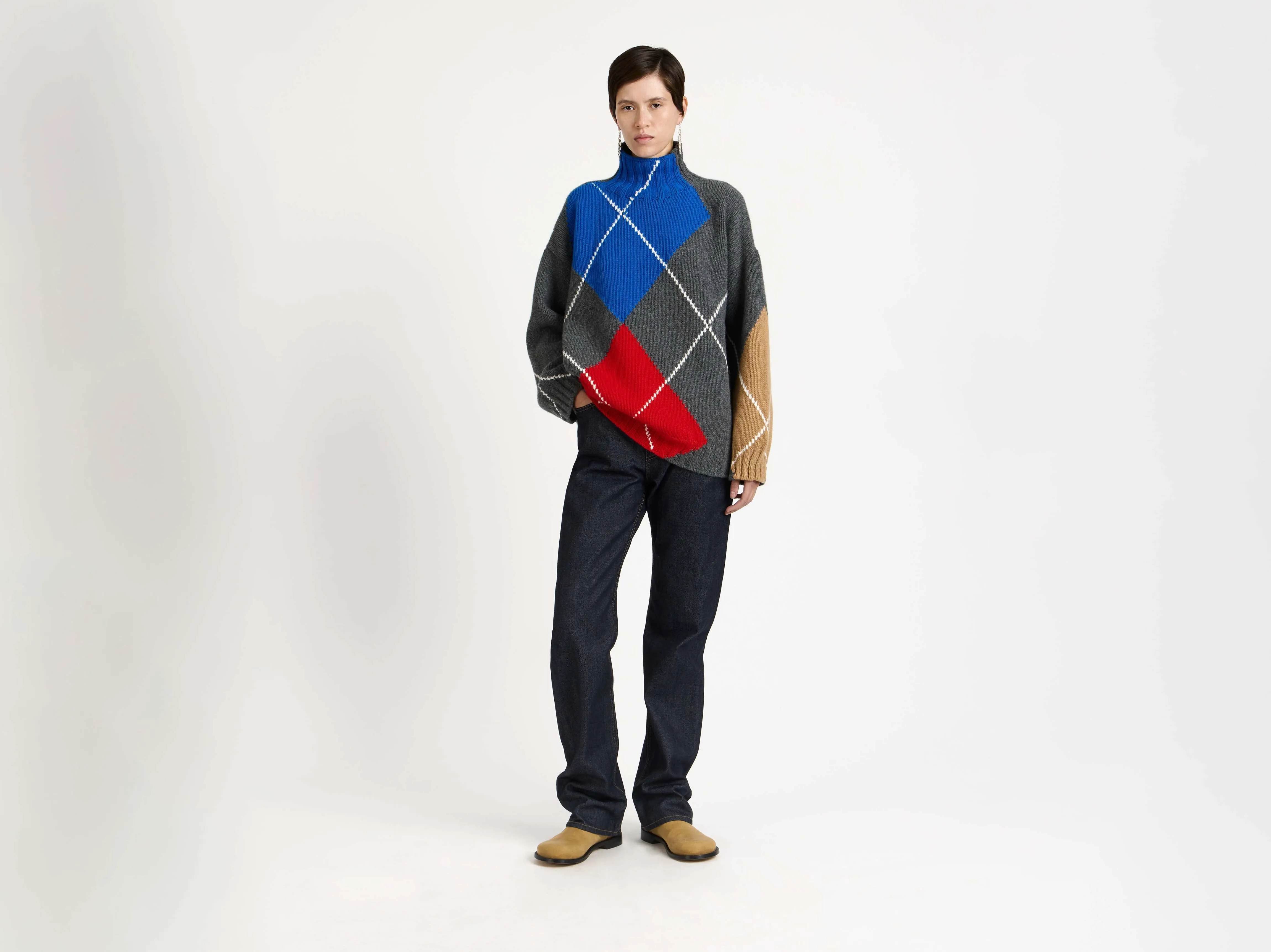 WOMENS JW ANDERSON X PRINGLE TURTLE-NECK ARGYLE JUMPER IN CHARCOAL sold by J.W. Anderson product image thumbnail 4