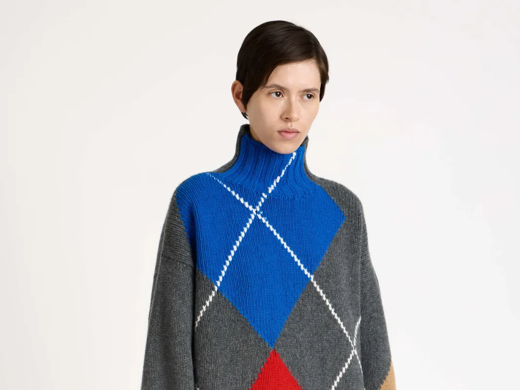 WOMENS JW ANDERSON X PRINGLE TURTLE-NECK ARGYLE JUMPER IN CHARCOAL made by J.W. Anderson