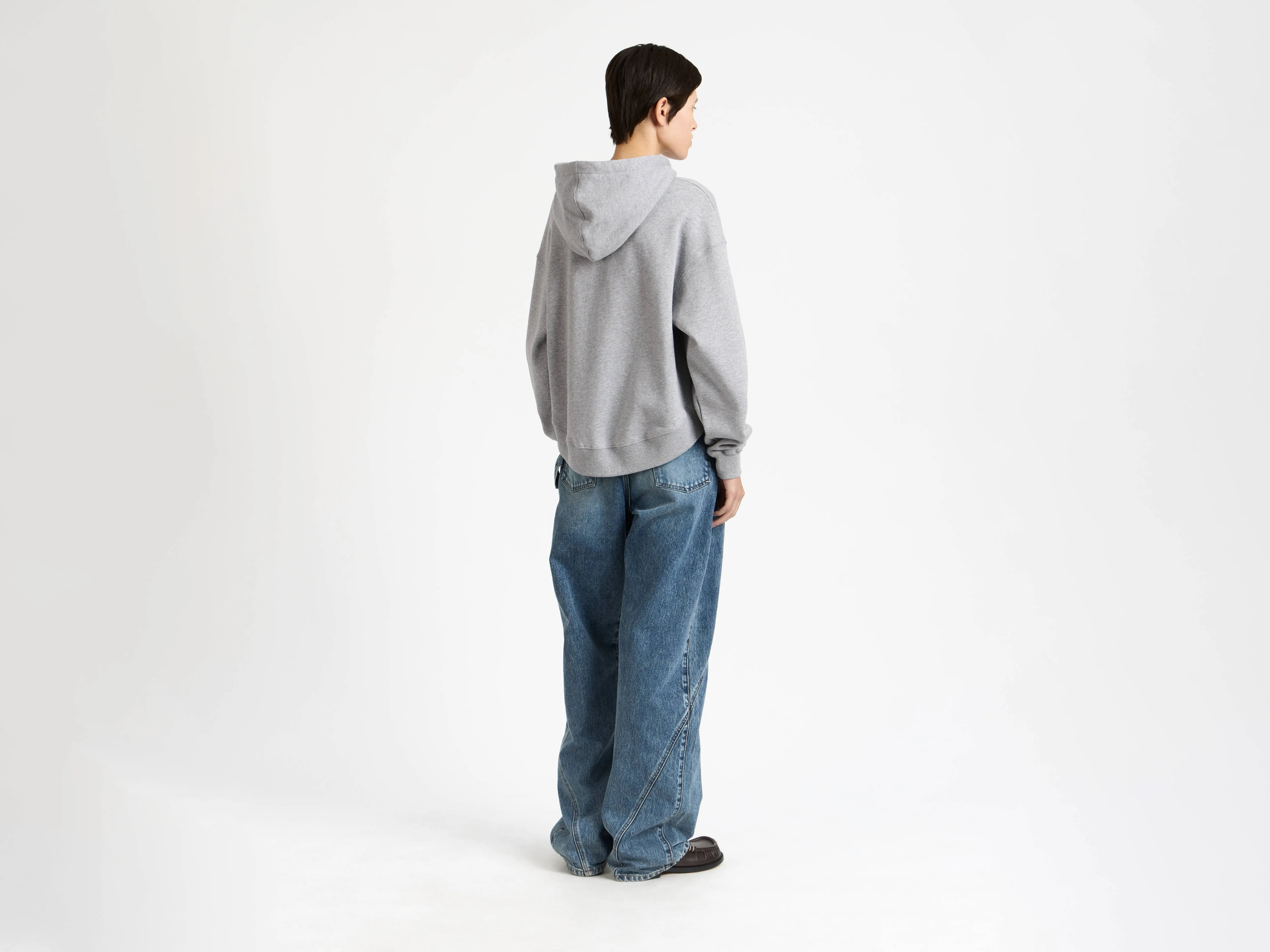 WOMENS CURVED HEM HOODIE IN MID GREY MELANGE sold by J.W. Anderson product image thumbnail 3