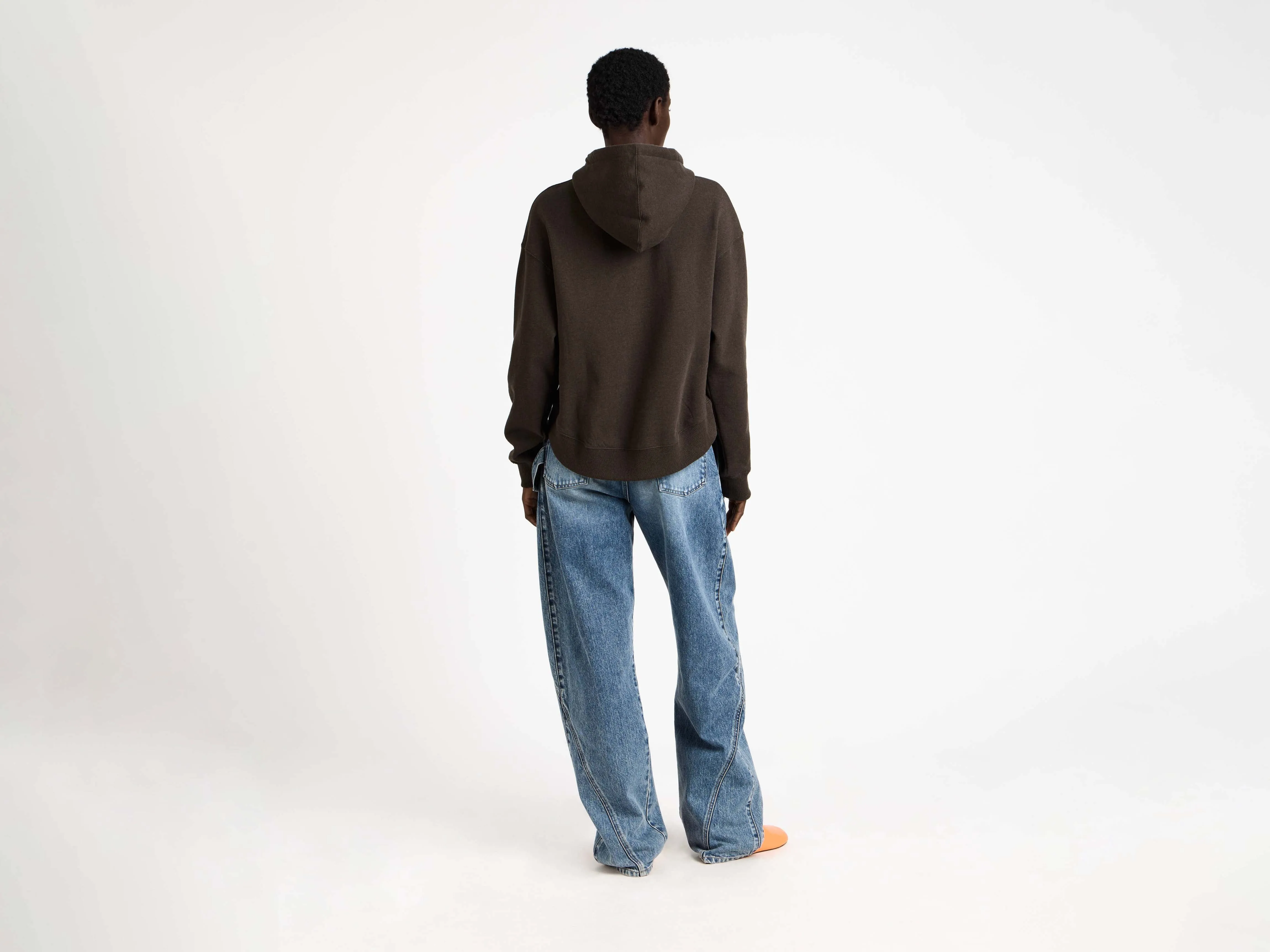 WOMENS CURVED HEM HOODIE IN DARK BROWN MELANGE sold by J.W. Anderson product image thumbnail 3