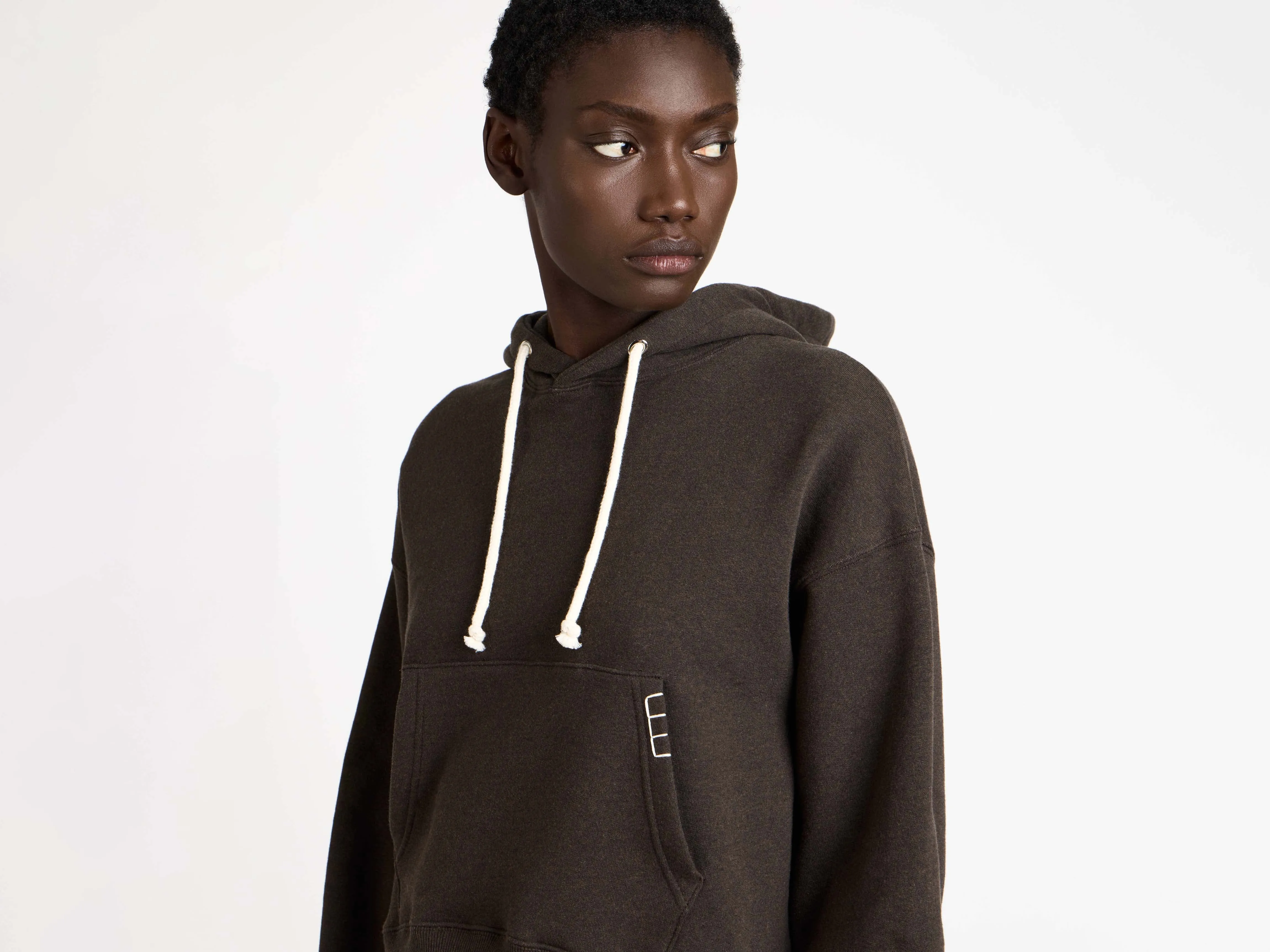 WOMENS CURVED HEM HOODIE IN DARK BROWN MELANGE sold by J.W. Anderson product image thumbnail 4