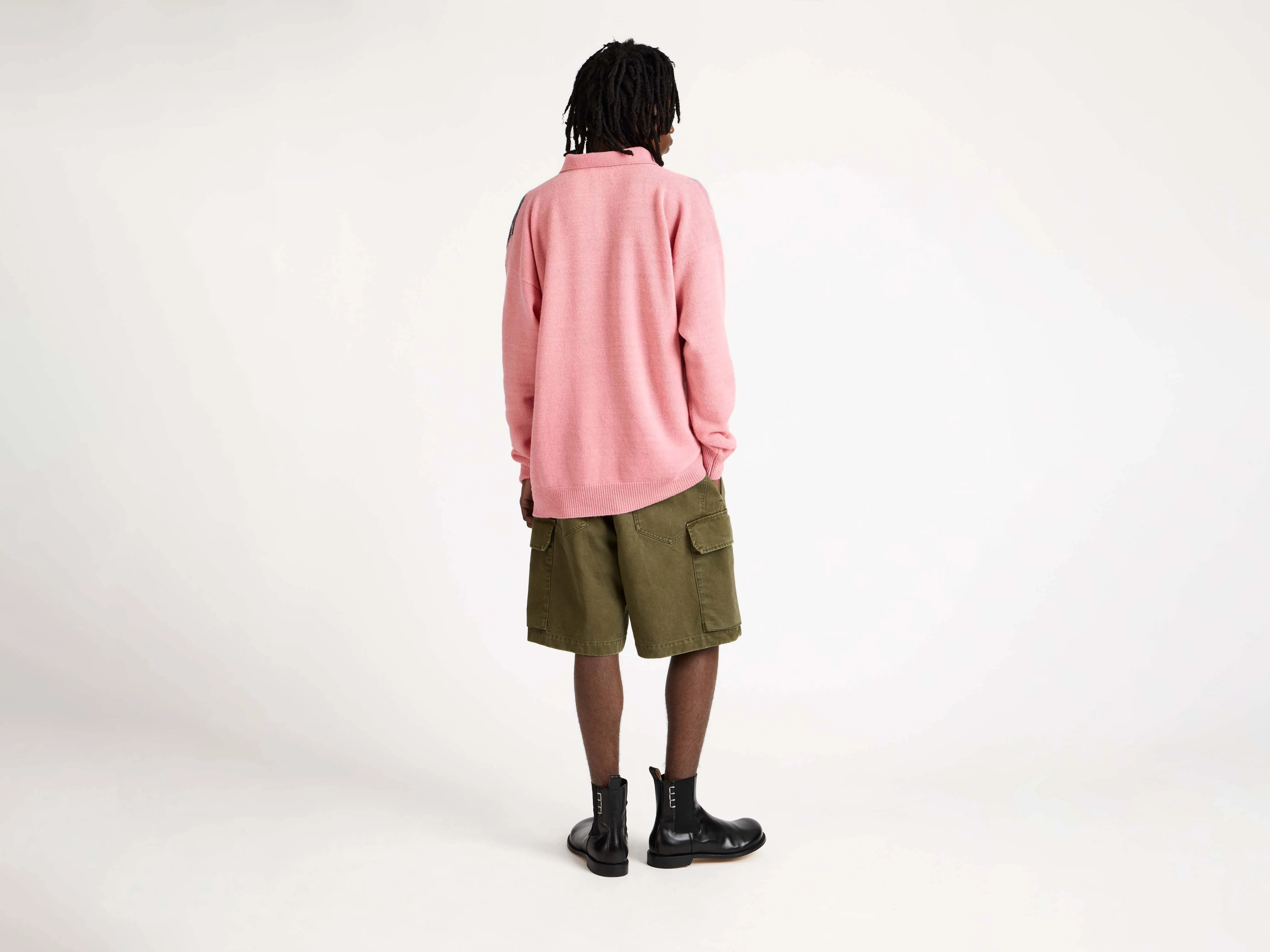 MENS JW ANDERSON X PRINGLE KNITTED ARGYLE POLO TOP IN BUBBLEGUM sold by J.W. Anderson product image thumbnail 2